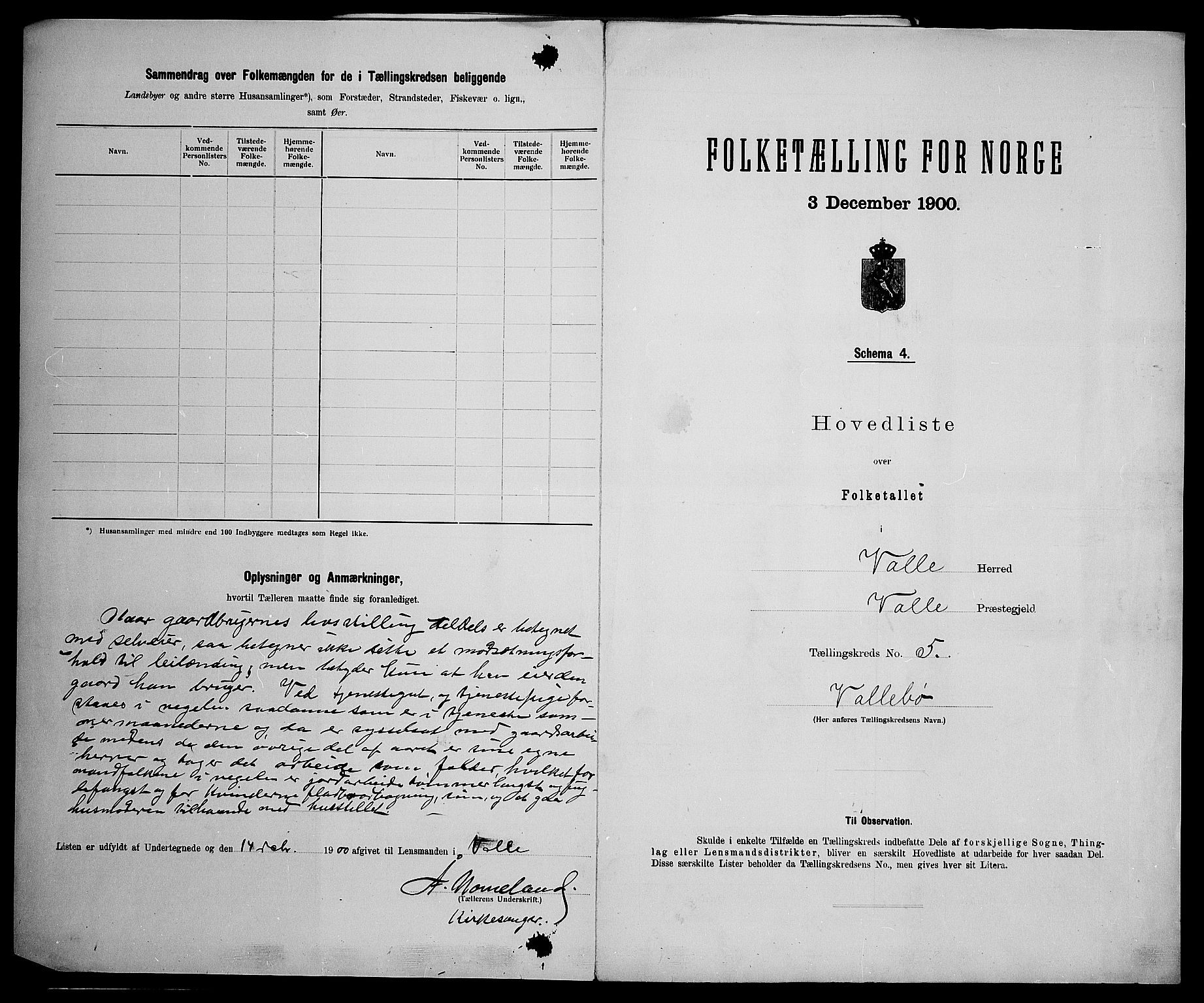 SAK, 1900 census for Valle, 1900, p. 22