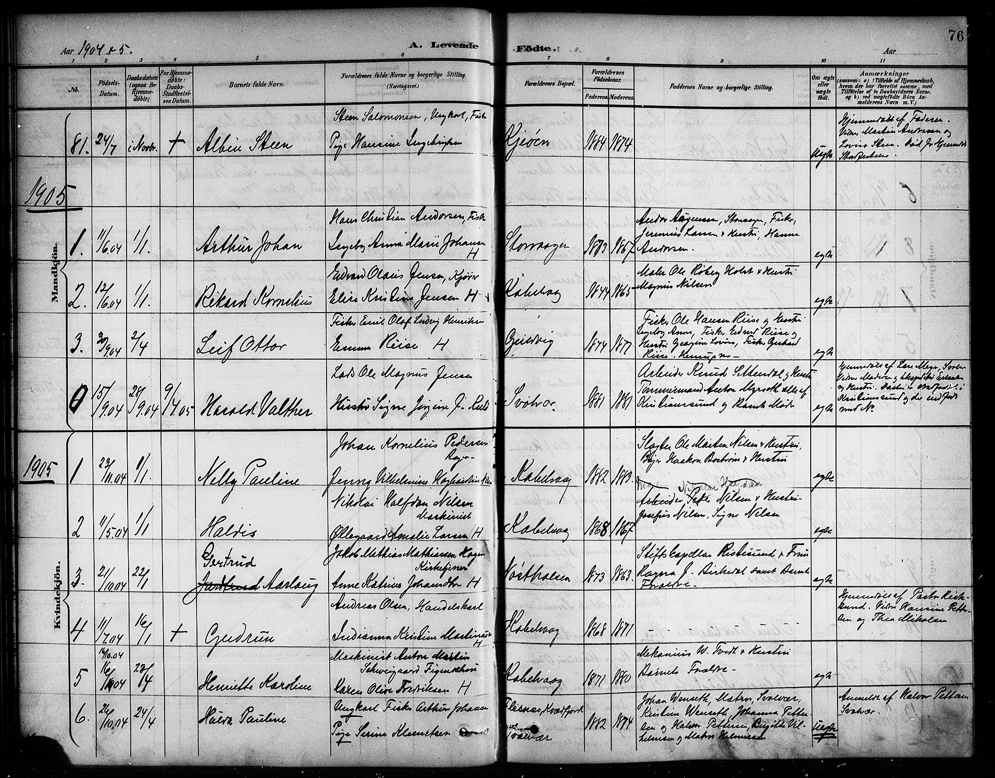 Ministerialprotokoller, klokkerbøker og fødselsregistre - Nordland, AV/SAT-A-1459/874/L1078: Parish register (copy) no. 874C07, 1900-1907, p. 76