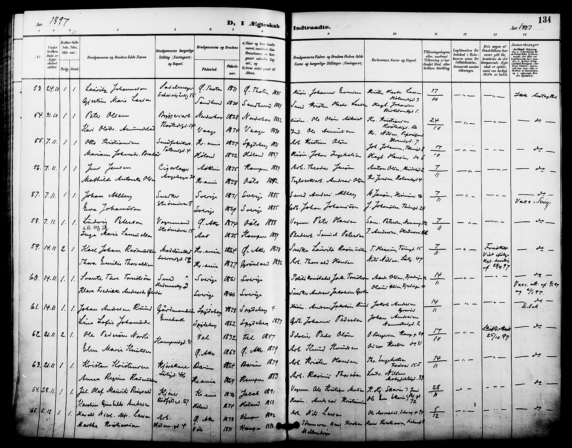 Kampen prestekontor Kirkebøker, SAO/A-10853/F/Fa/L0008: Parish register (official) no. I 8, 1892-1902, p. 134