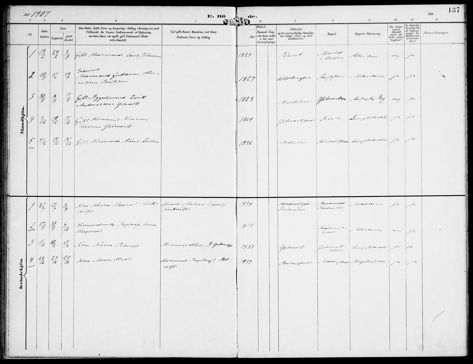 Ministerialprotokoller, klokkerbøker og fødselsregistre - Nord-Trøndelag, SAT/A-1458/745/L0430: Parish register (official) no. 745A02, 1895-1913, p. 137