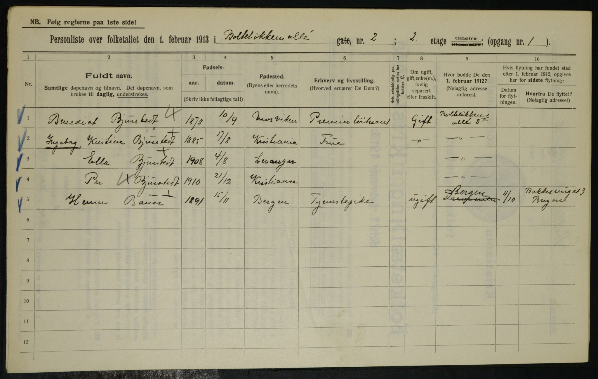 OBA, Municipal Census 1913 for Kristiania, 1913, p. 7494