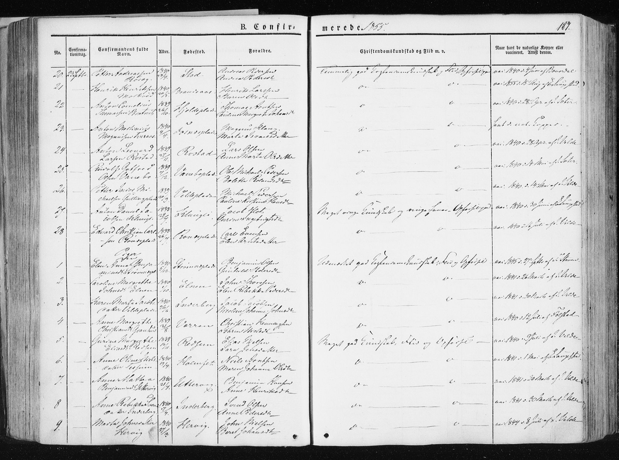 Ministerialprotokoller, klokkerbøker og fødselsregistre - Nord-Trøndelag, AV/SAT-A-1458/741/L0393: Parish register (official) no. 741A07, 1849-1863, p. 187