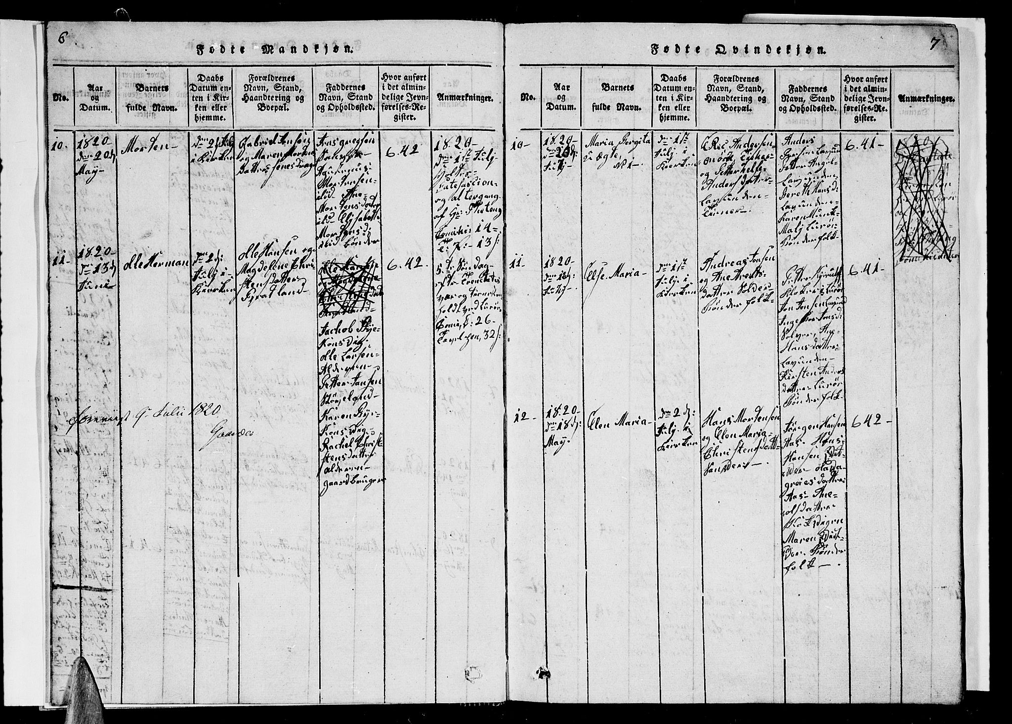 Ministerialprotokoller, klokkerbøker og fødselsregistre - Nordland, SAT/A-1459/839/L0571: Parish register (copy) no. 839C01, 1820-1840, p. 6-7