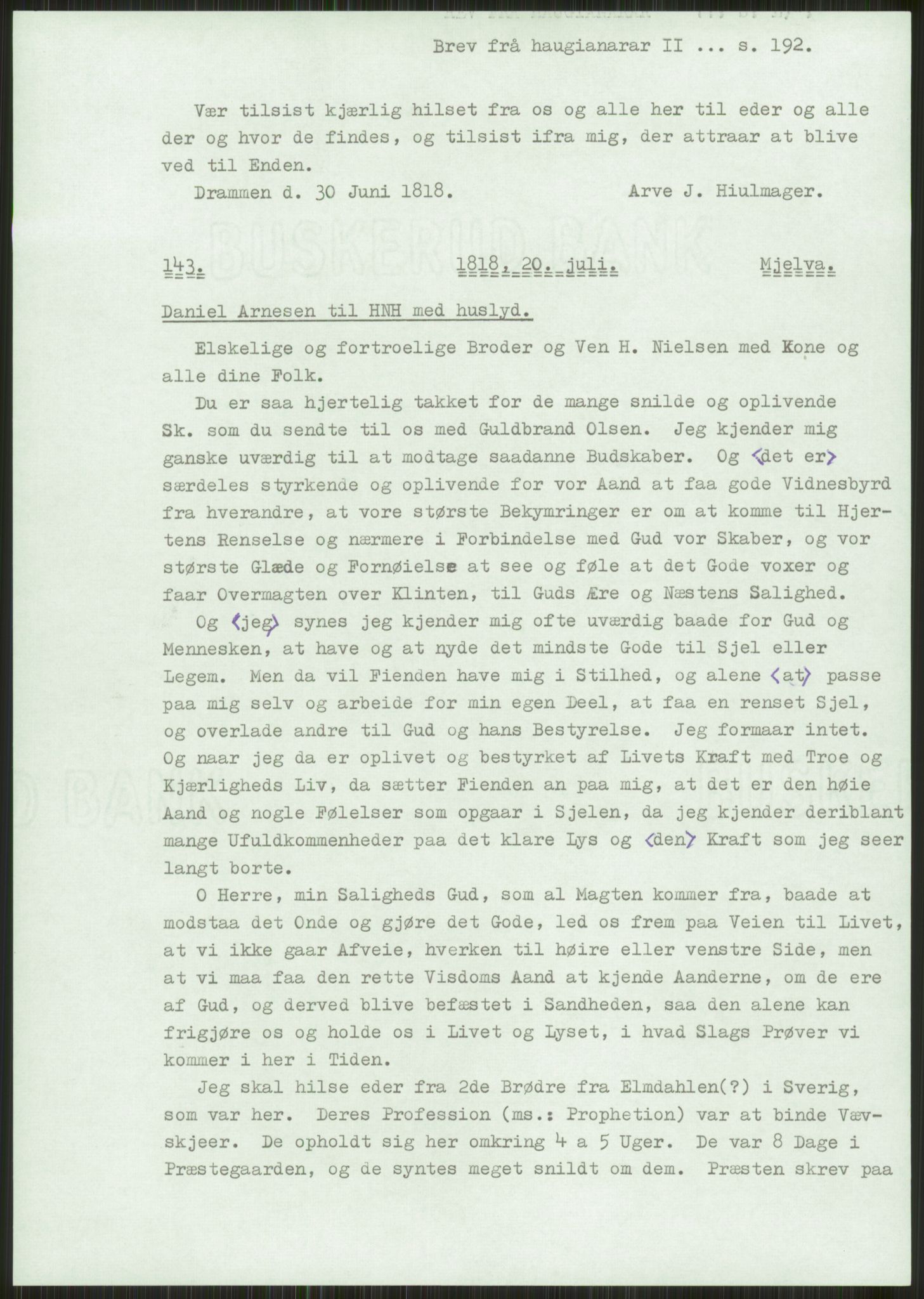 Samlinger til kildeutgivelse, Haugianerbrev, AV/RA-EA-6834/F/L0002: Haugianerbrev II: 1805-1821, 1805-1821, p. 192