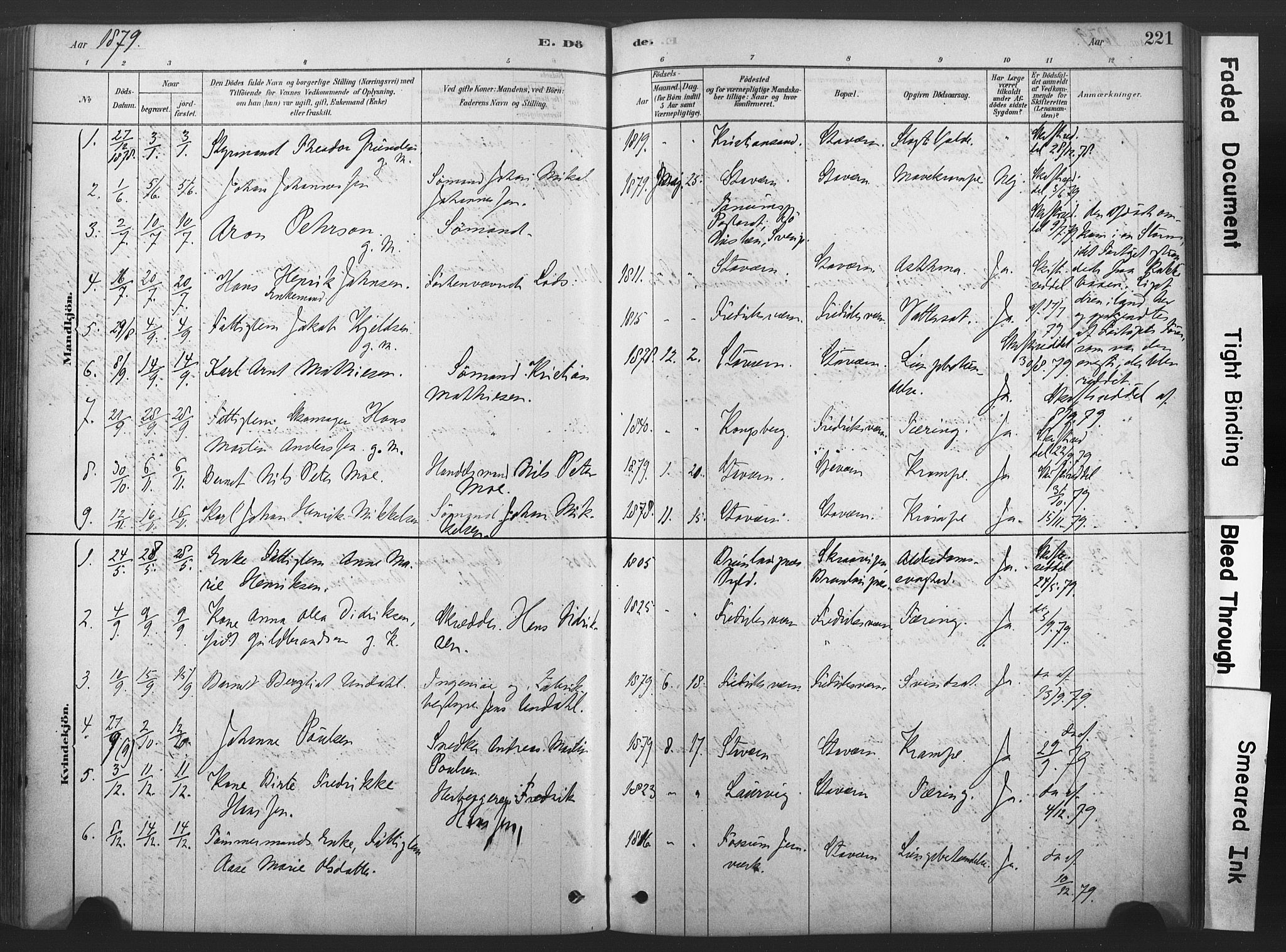 Stavern kirkebøker, AV/SAKO-A-318/F/Fa/L0008: Parish register (official) no. 8, 1878-1905, p. 221