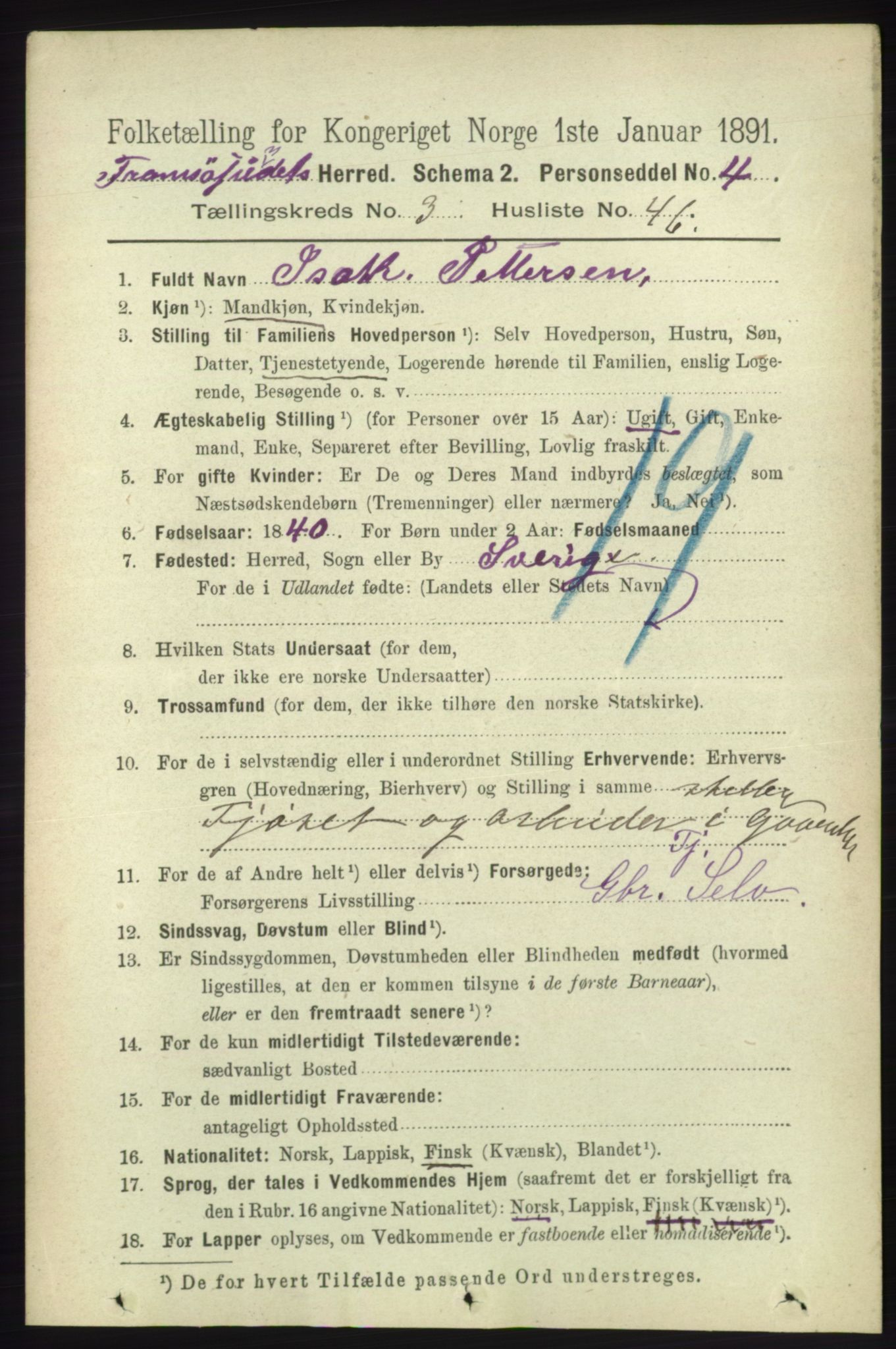 RA, 1891 census for 1934 Tromsøysund, 1891, p. 1317