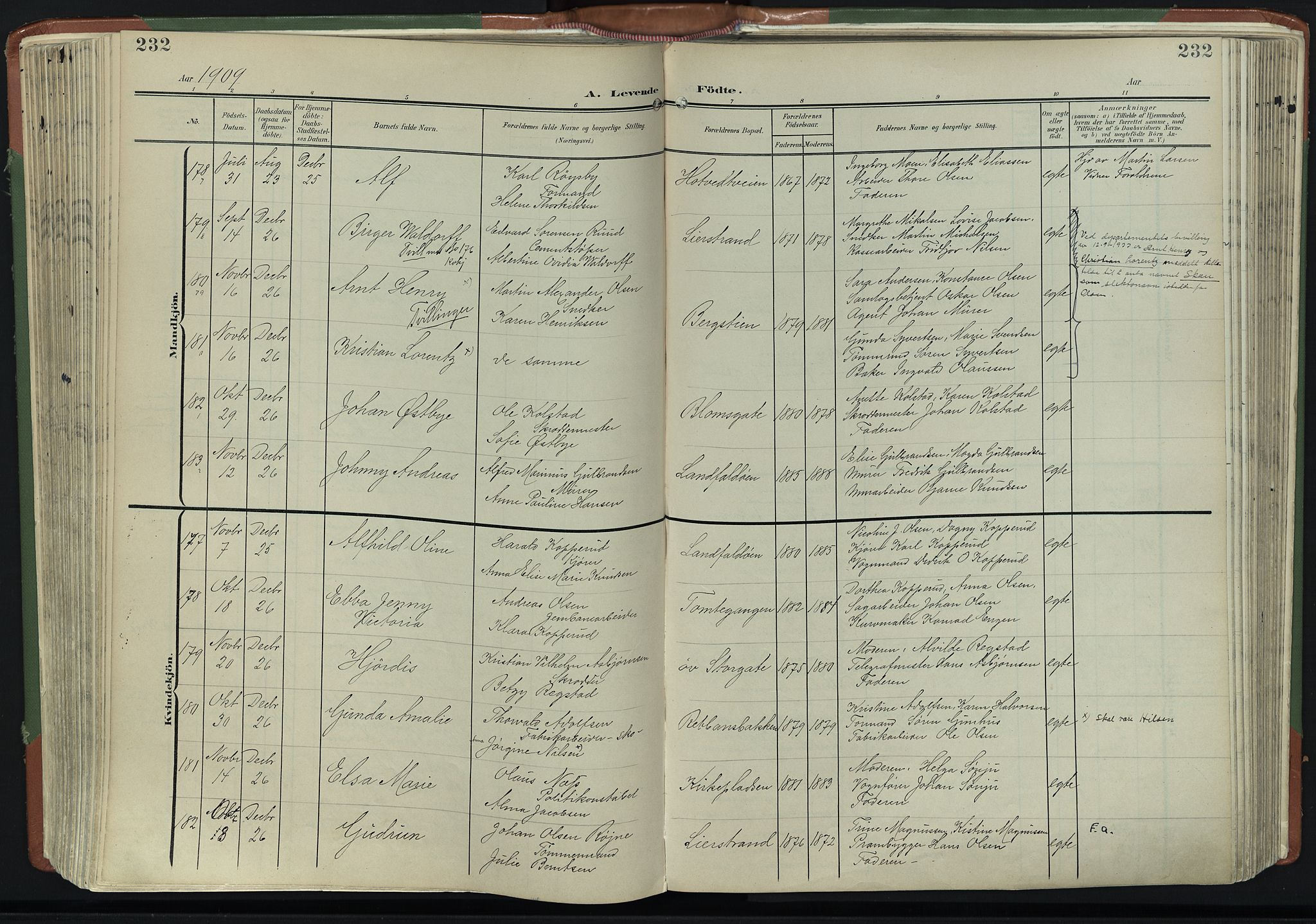 Bragernes kirkebøker, SAKO/A-6/F/Fb/L0009: Parish register (official) no. II 9, 1902-1911, p. 232