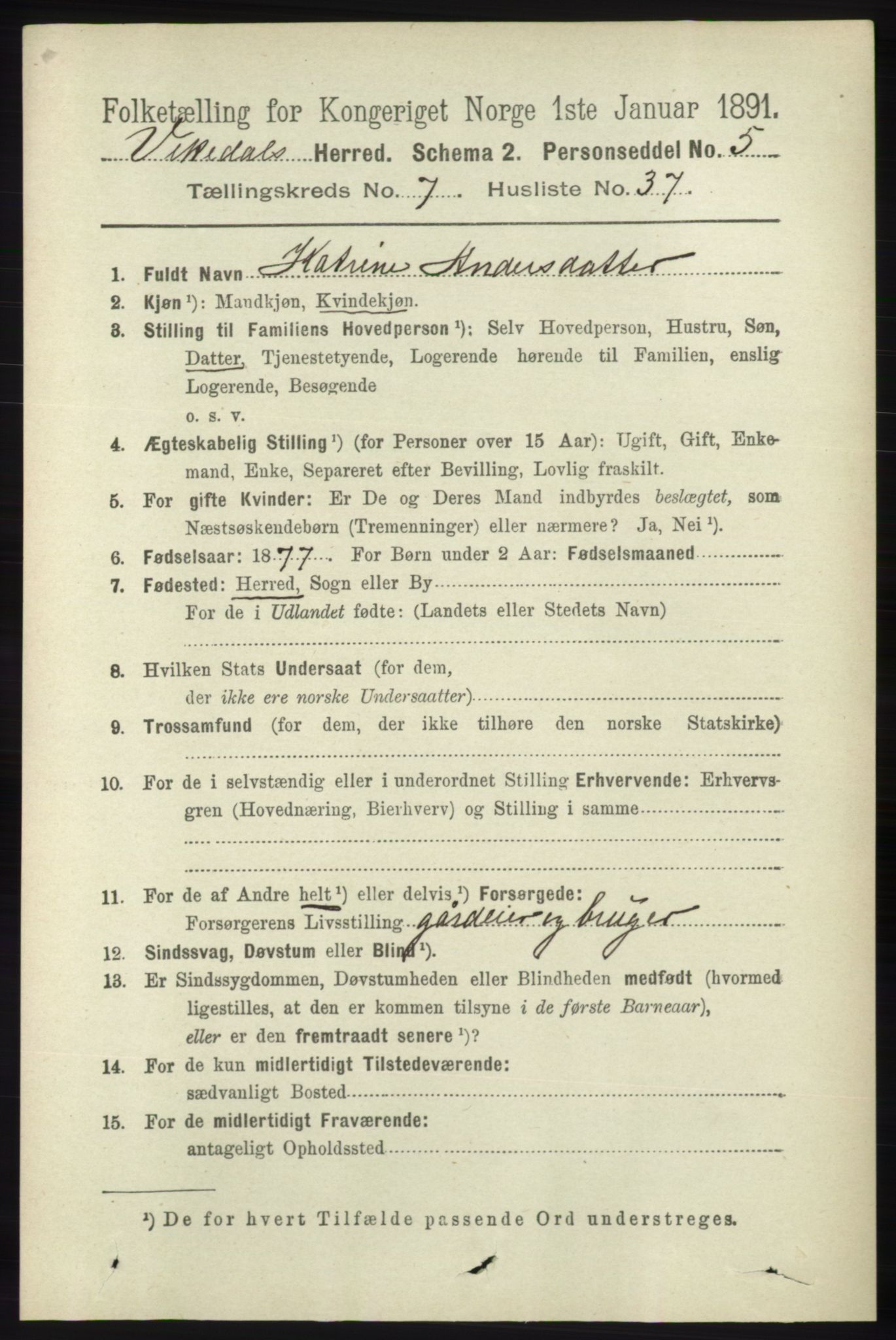 RA, 1891 census for 1157 Vikedal, 1891, p. 2190