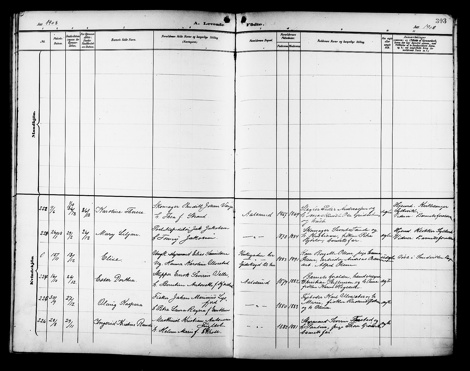 Ministerialprotokoller, klokkerbøker og fødselsregistre - Møre og Romsdal, AV/SAT-A-1454/529/L0468: Parish register (copy) no. 529C05, 1897-1908, p. 303