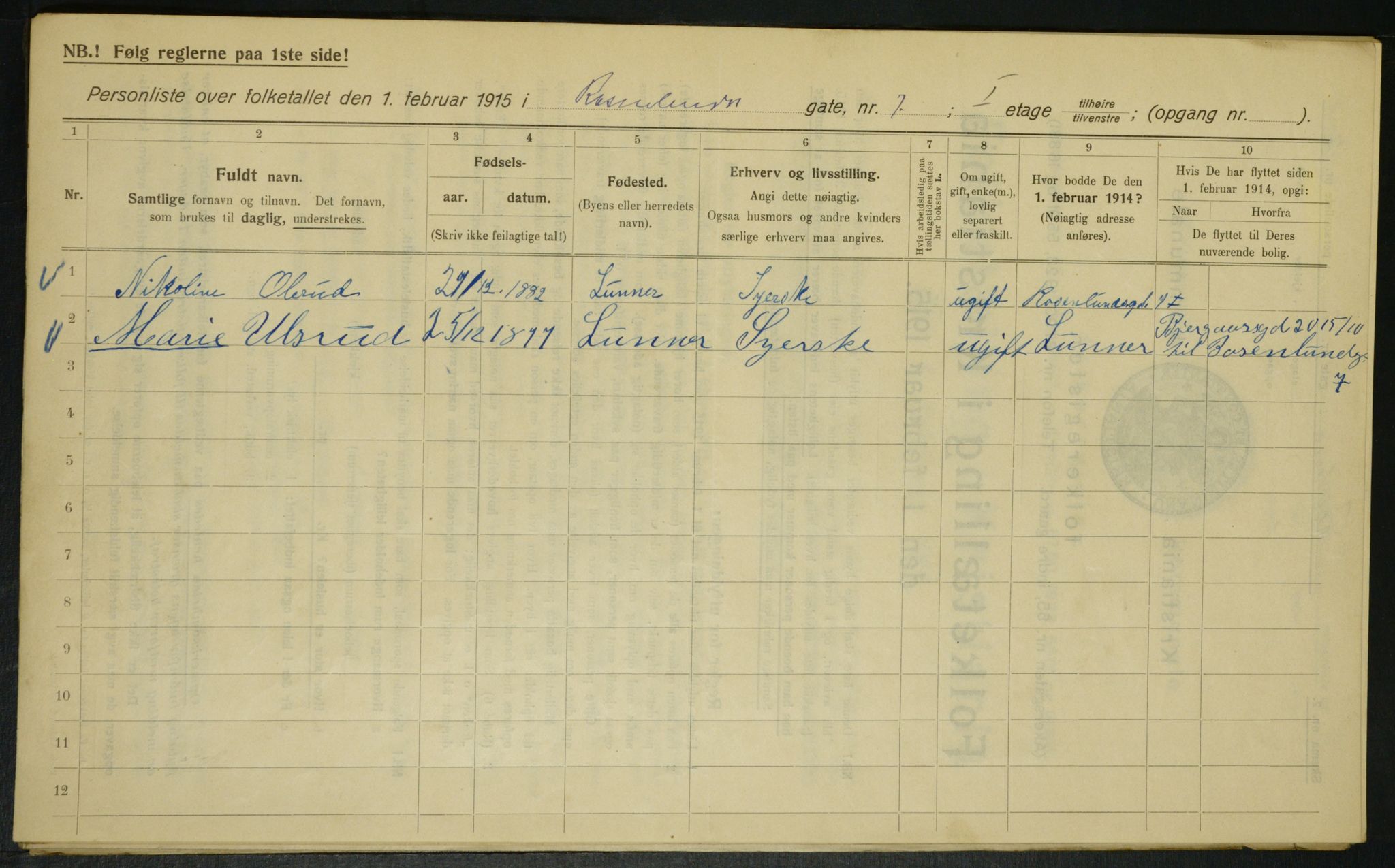 OBA, Municipal Census 1915 for Kristiania, 1915, p. 83710