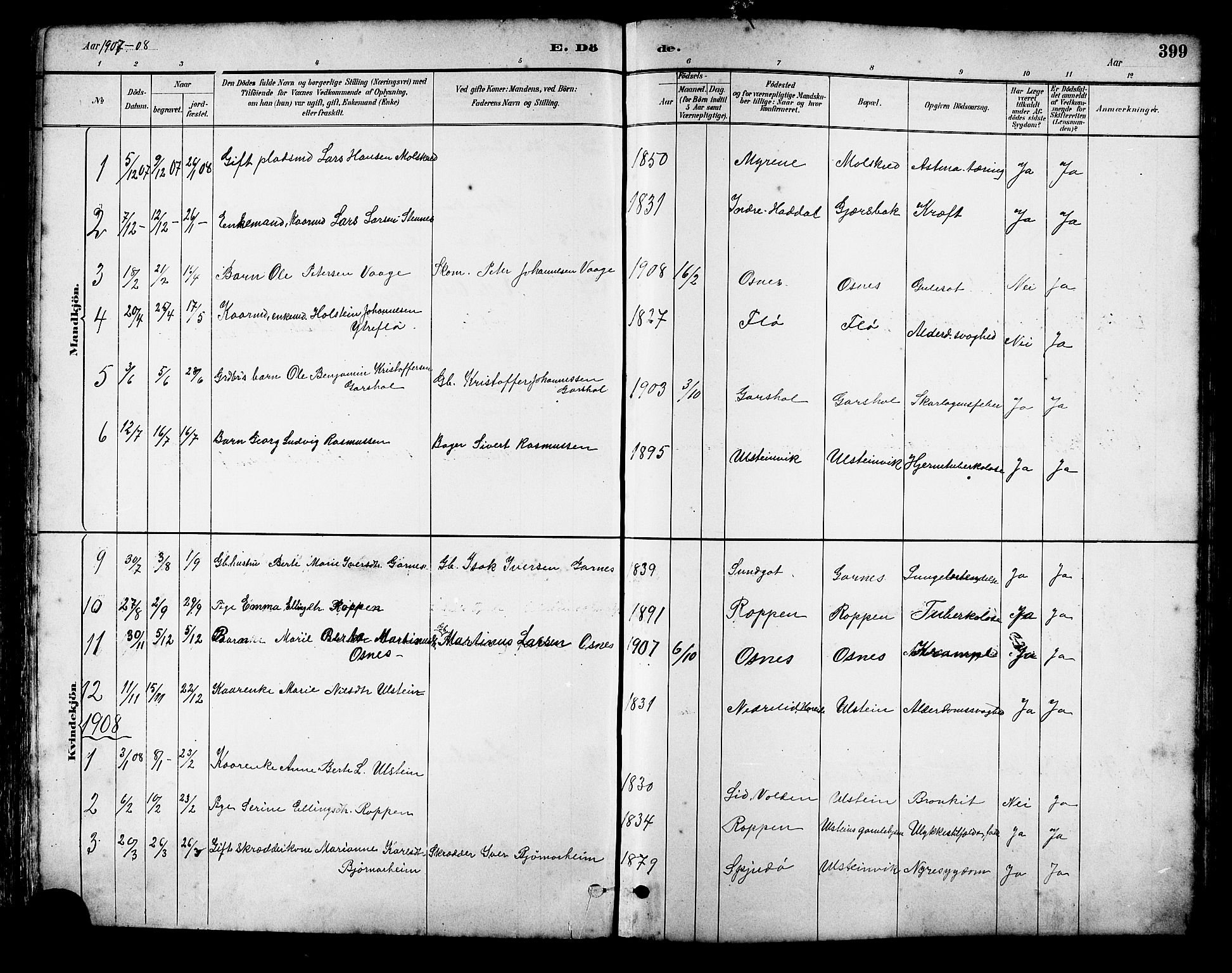 Ministerialprotokoller, klokkerbøker og fødselsregistre - Møre og Romsdal, AV/SAT-A-1454/509/L0112: Parish register (copy) no. 509C02, 1883-1922, p. 399