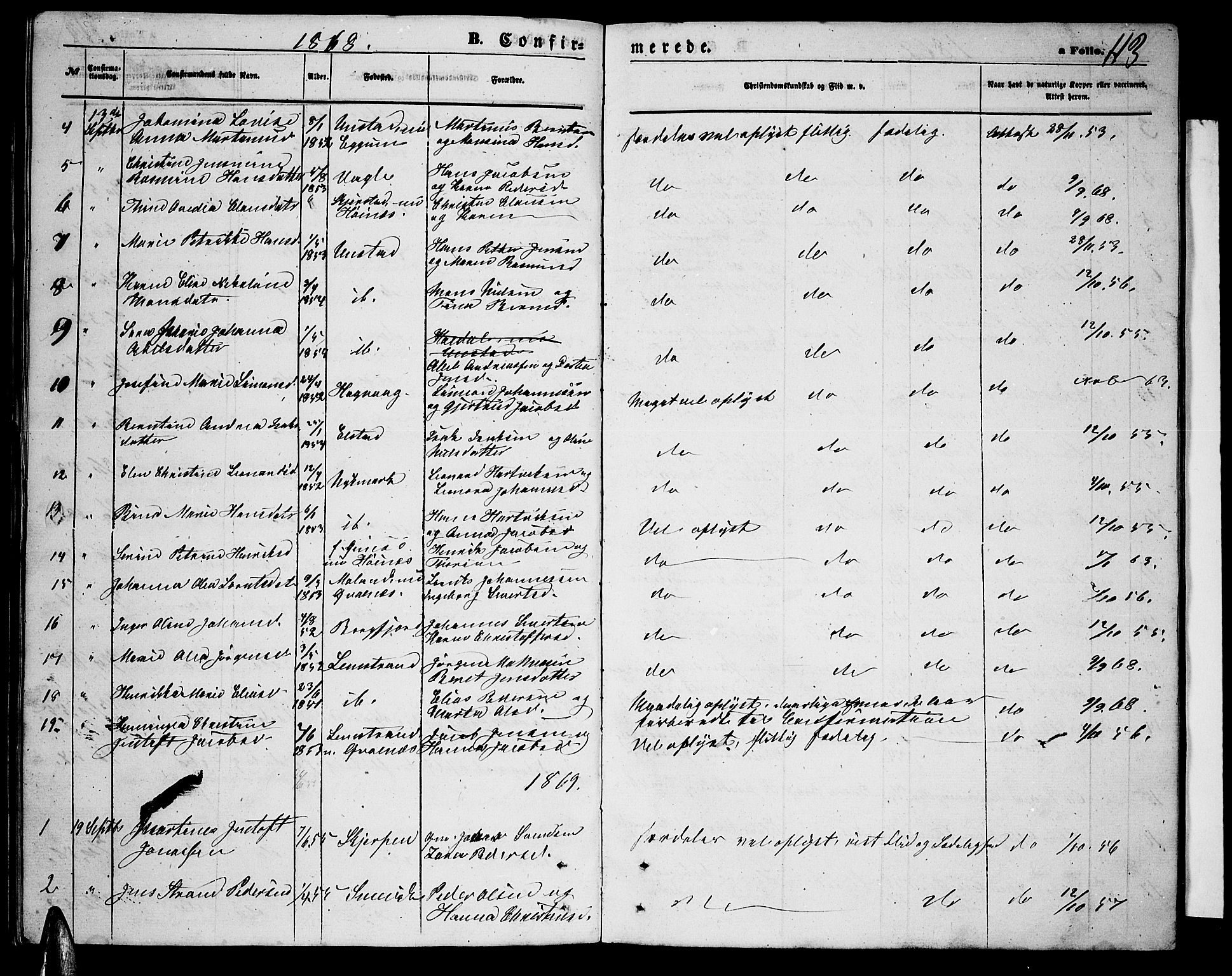 Ministerialprotokoller, klokkerbøker og fødselsregistre - Nordland, AV/SAT-A-1459/880/L1140: Parish register (copy) no. 880C02, 1861-1875, p. 113