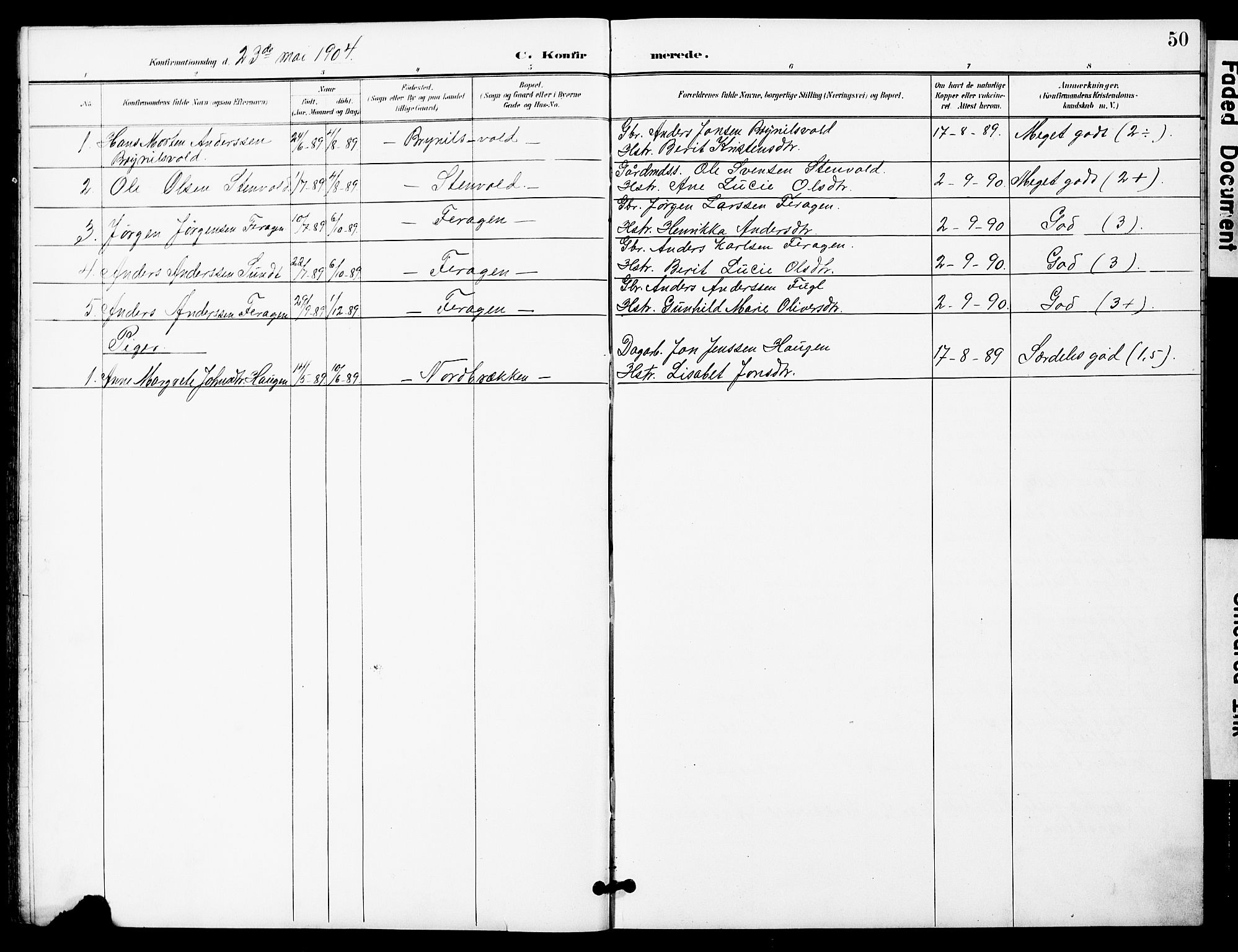 Ministerialprotokoller, klokkerbøker og fødselsregistre - Sør-Trøndelag, SAT/A-1456/683/L0950: Parish register (copy) no. 683C02, 1897-1918, p. 50