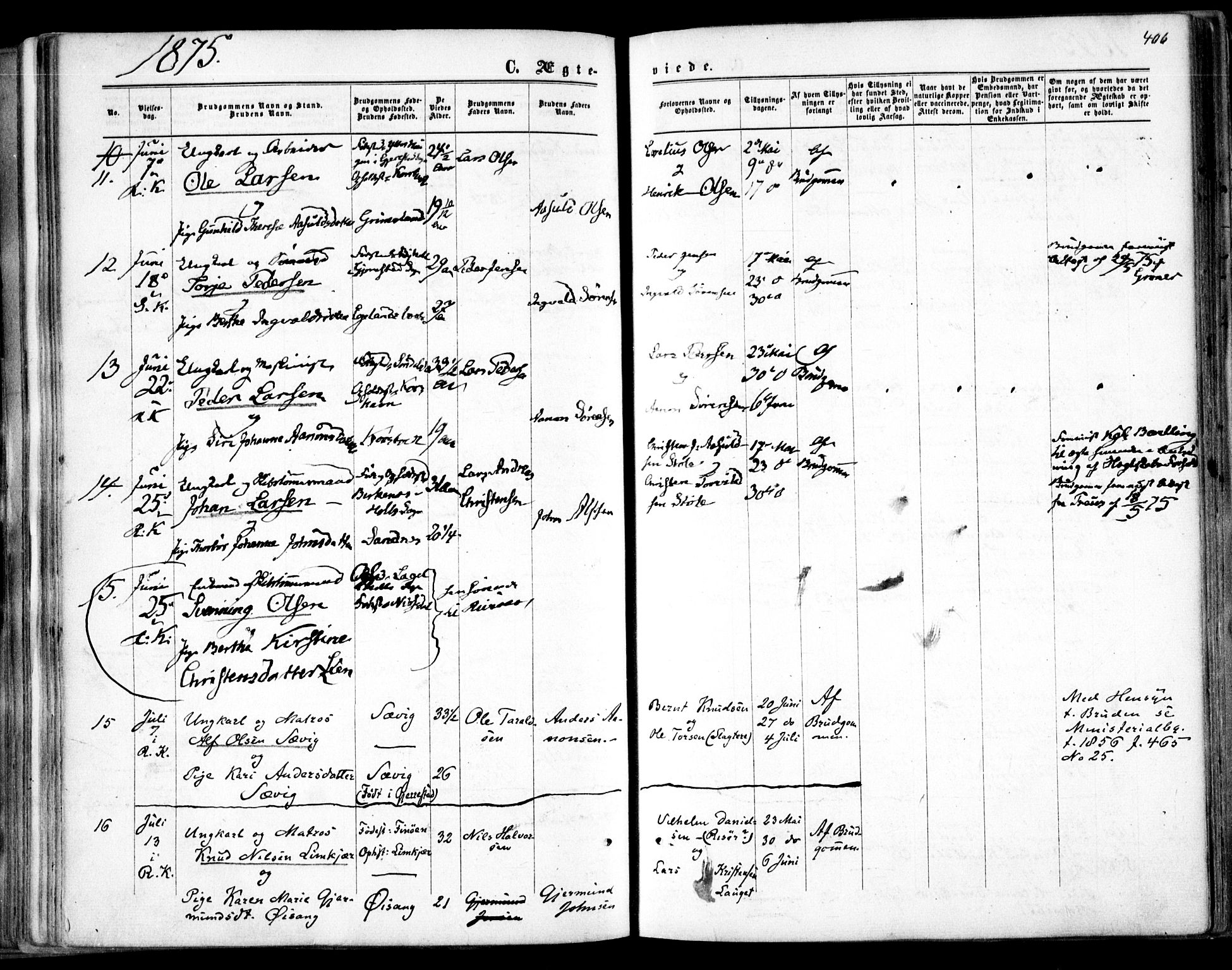 Søndeled sokneprestkontor, SAK/1111-0038/F/Fa/L0003: Parish register (official) no. A 3, 1861-1879, p. 406