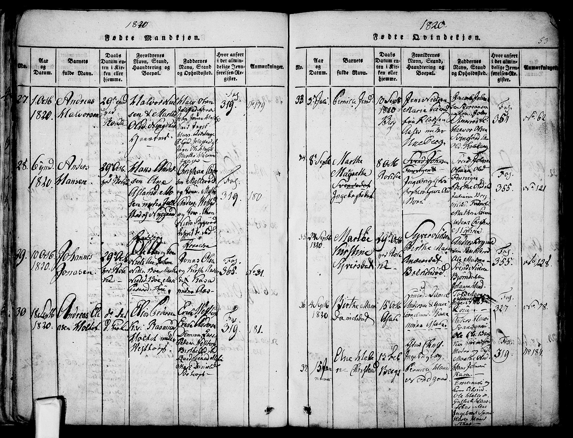 Berg prestekontor Kirkebøker, AV/SAO-A-10902/F/Fa/L0002: Parish register (official) no. I 2, 1815-1831, p. 53