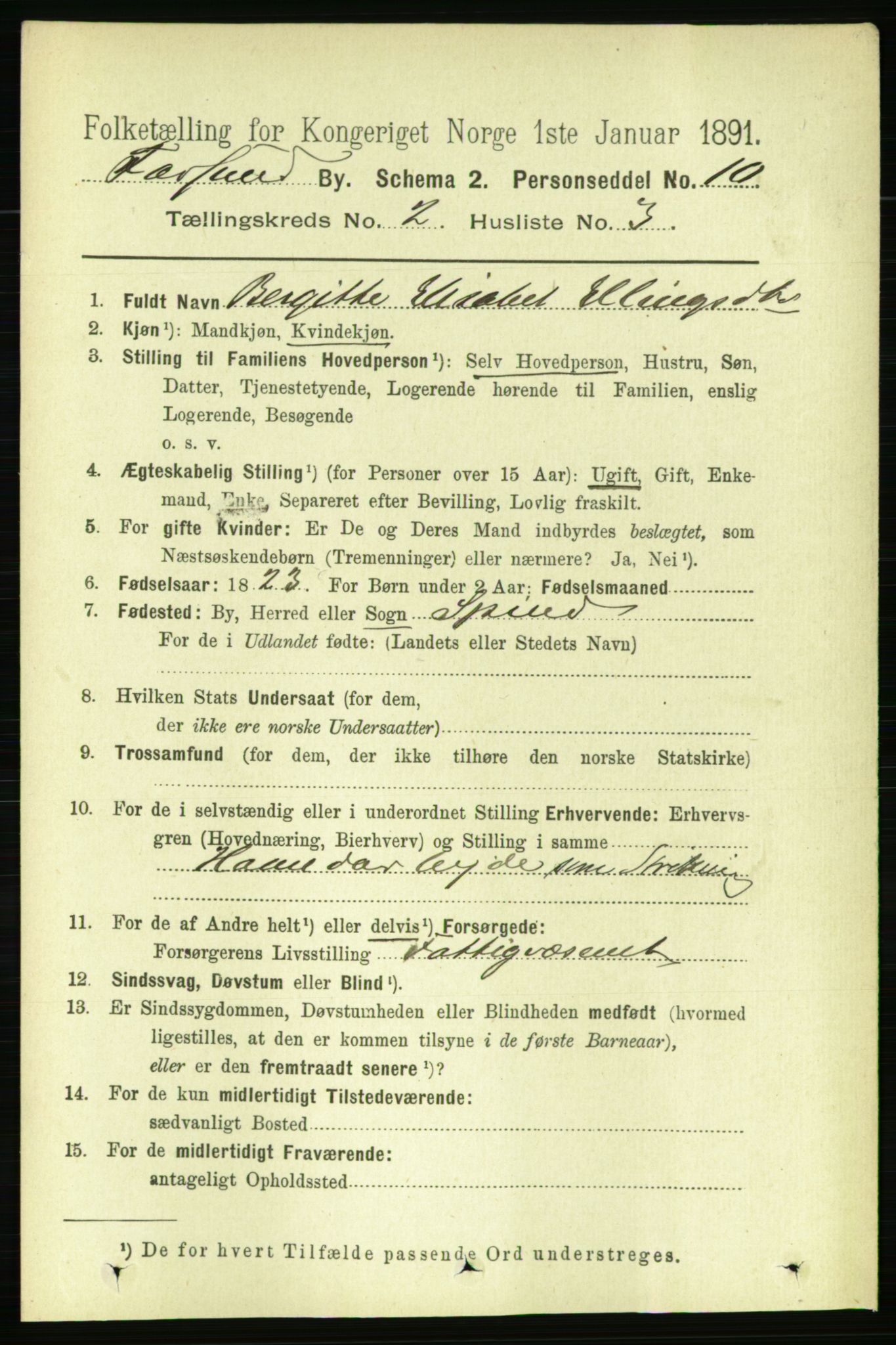 RA, 1891 census for 1003 Farsund, 1891, p. 988