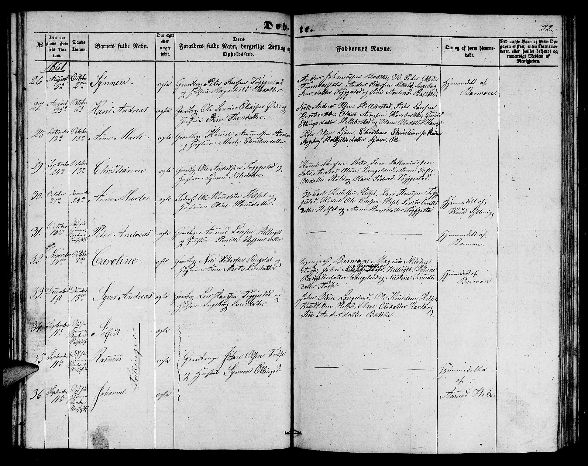 Ministerialprotokoller, klokkerbøker og fødselsregistre - Møre og Romsdal, AV/SAT-A-1454/517/L0228: Parish register (copy) no. 517C01, 1854-1865, p. 32