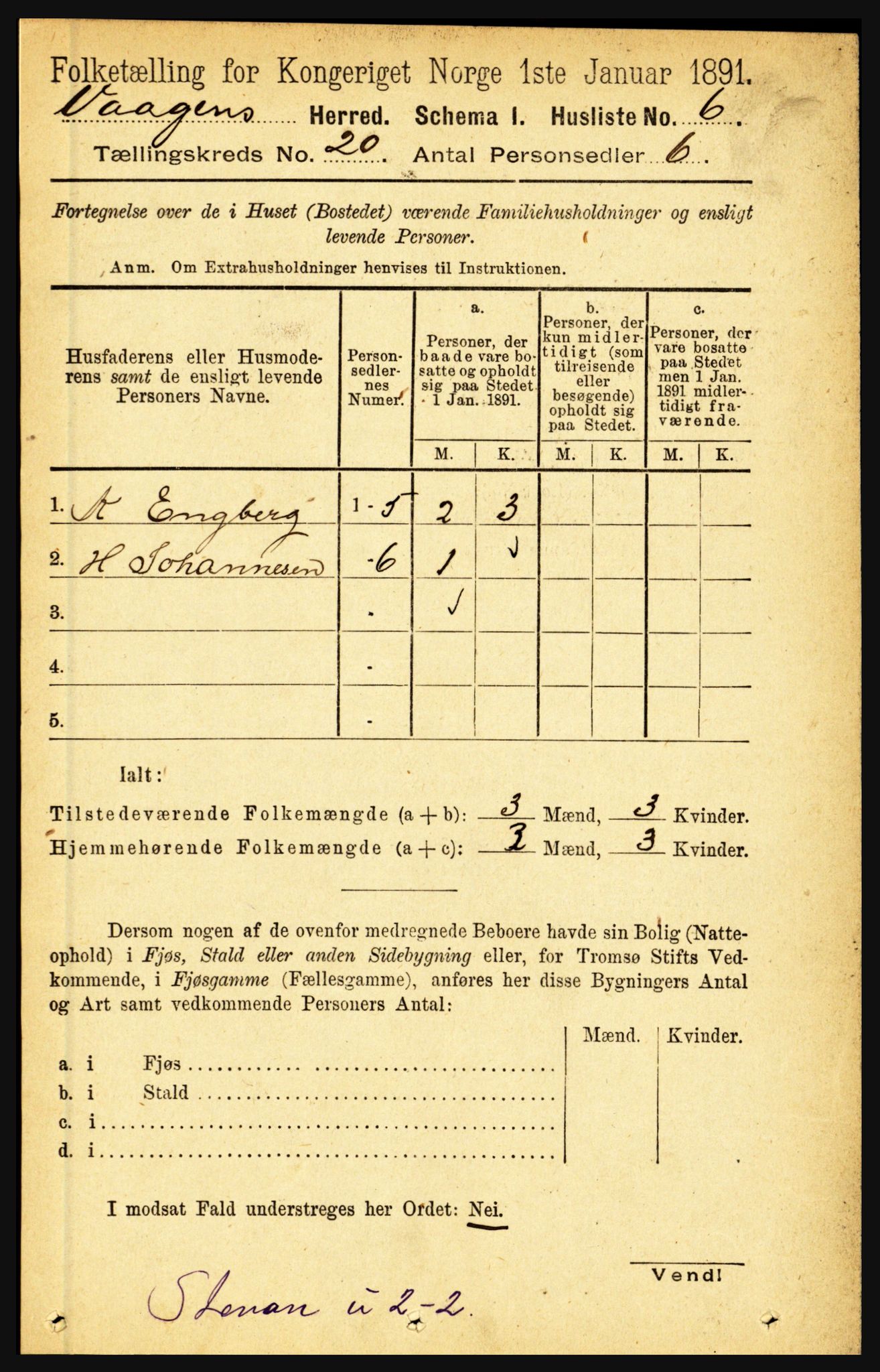 RA, 1891 census for 1865 Vågan, 1891, p. 5833