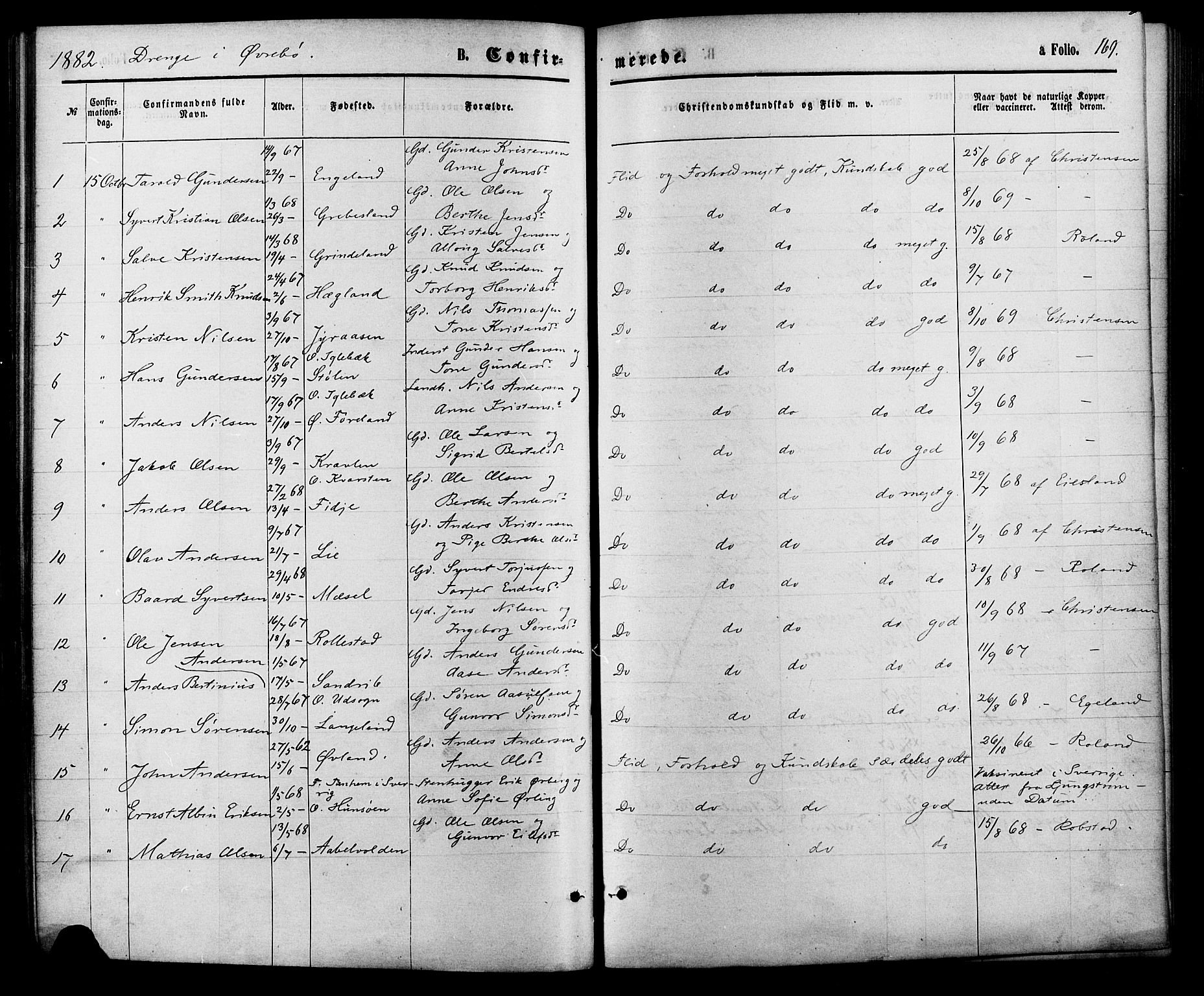 Vennesla sokneprestkontor, SAK/1111-0045/Fa/Fac/L0008: Parish register (official) no. A 8, 1874-1883, p. 169