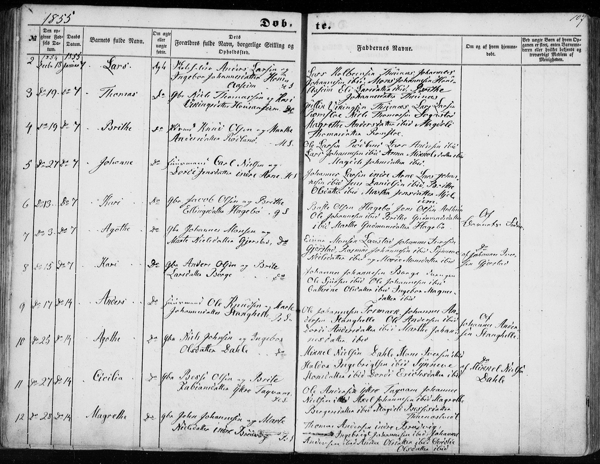 Haus sokneprestembete, AV/SAB-A-75601/H/Haa: Parish register (official) no. A 16 I, 1848-1857, p. 107