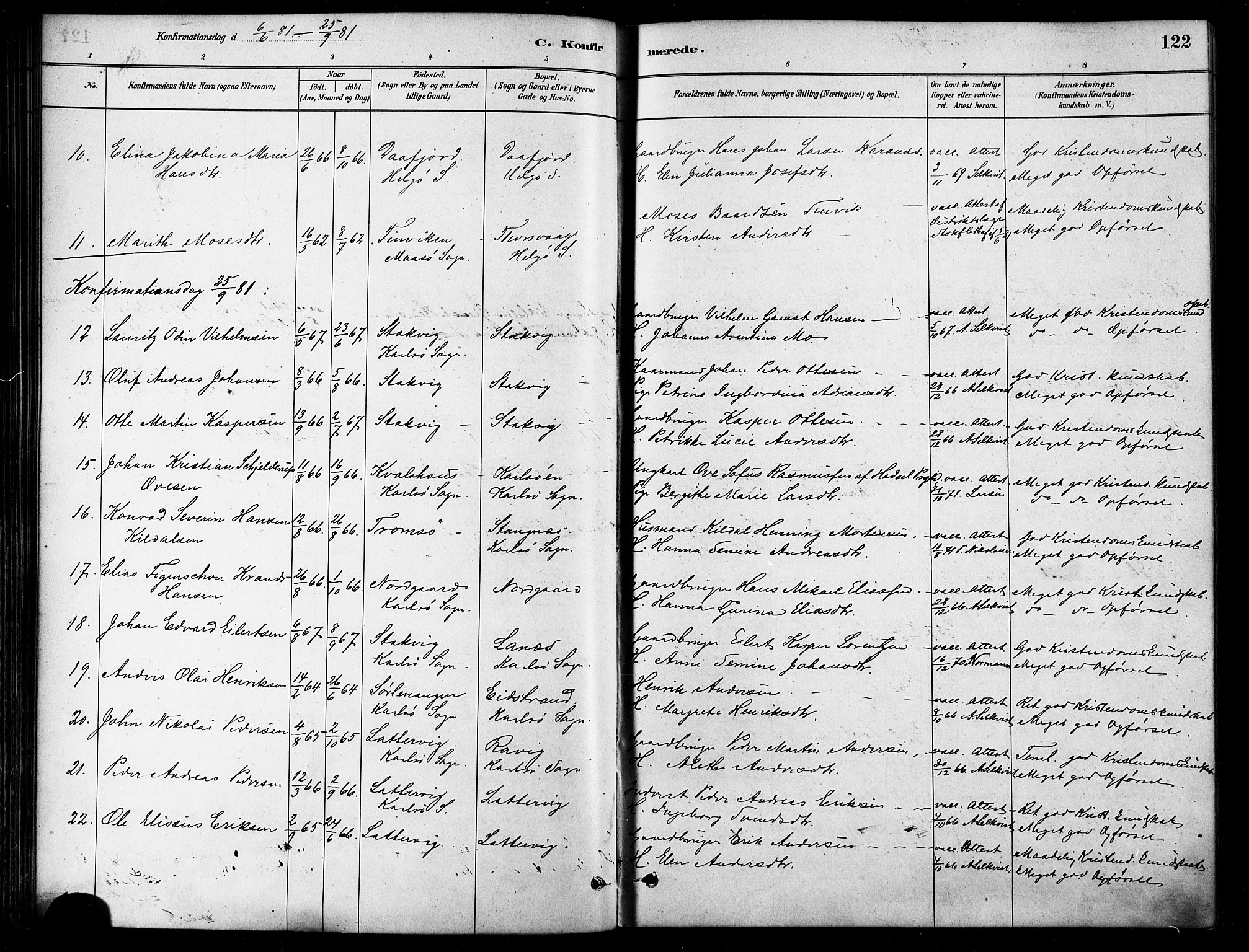 Karlsøy sokneprestembete, SATØ/S-1299/H/Ha/Haa/L0006kirke: Parish register (official) no. 6, 1879-1890, p. 122