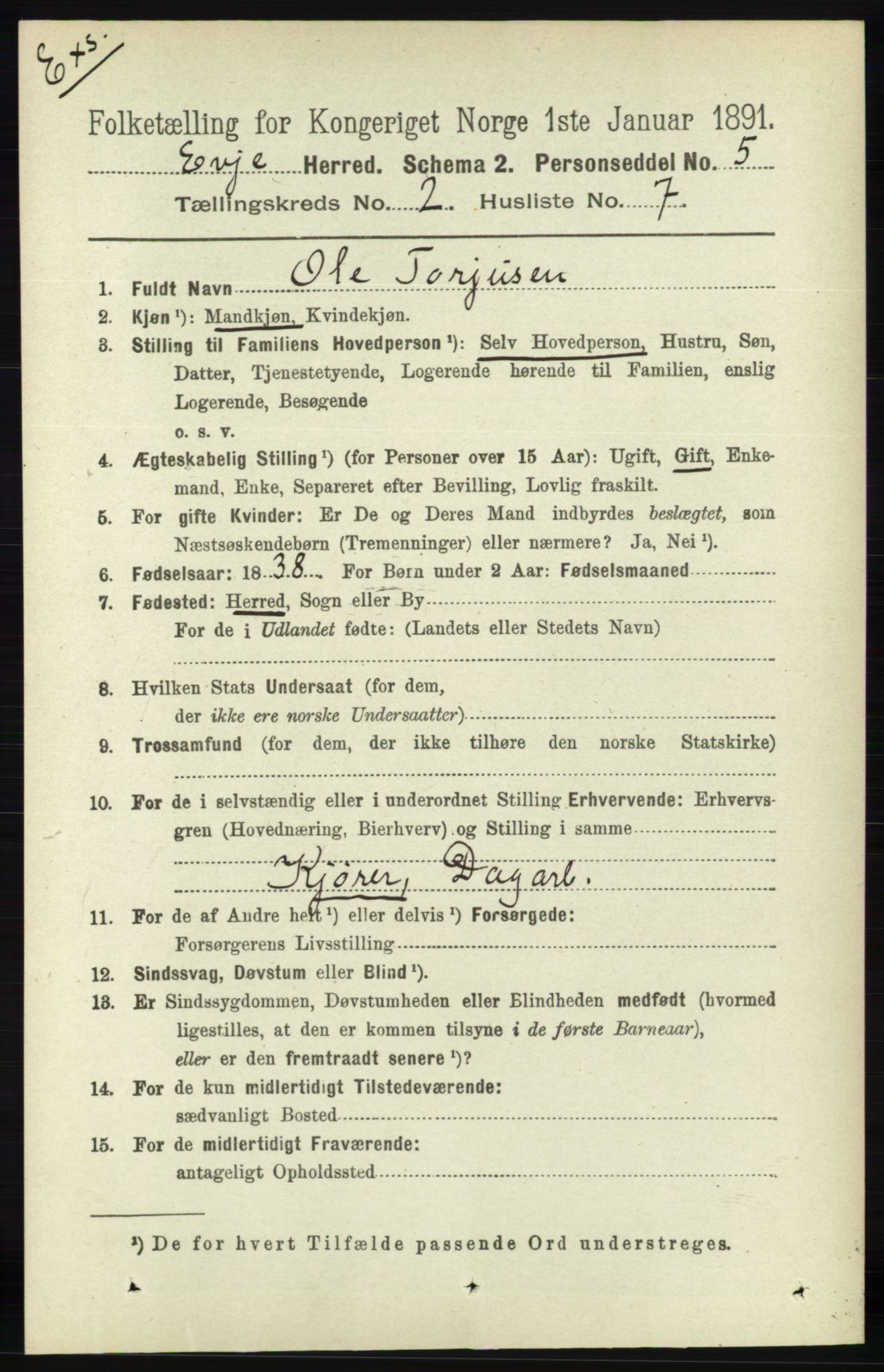 RA, Census 1891 for Nedenes amt: Gjenparter av personsedler for beslektede ektefeller, menn, 1891, p. 997