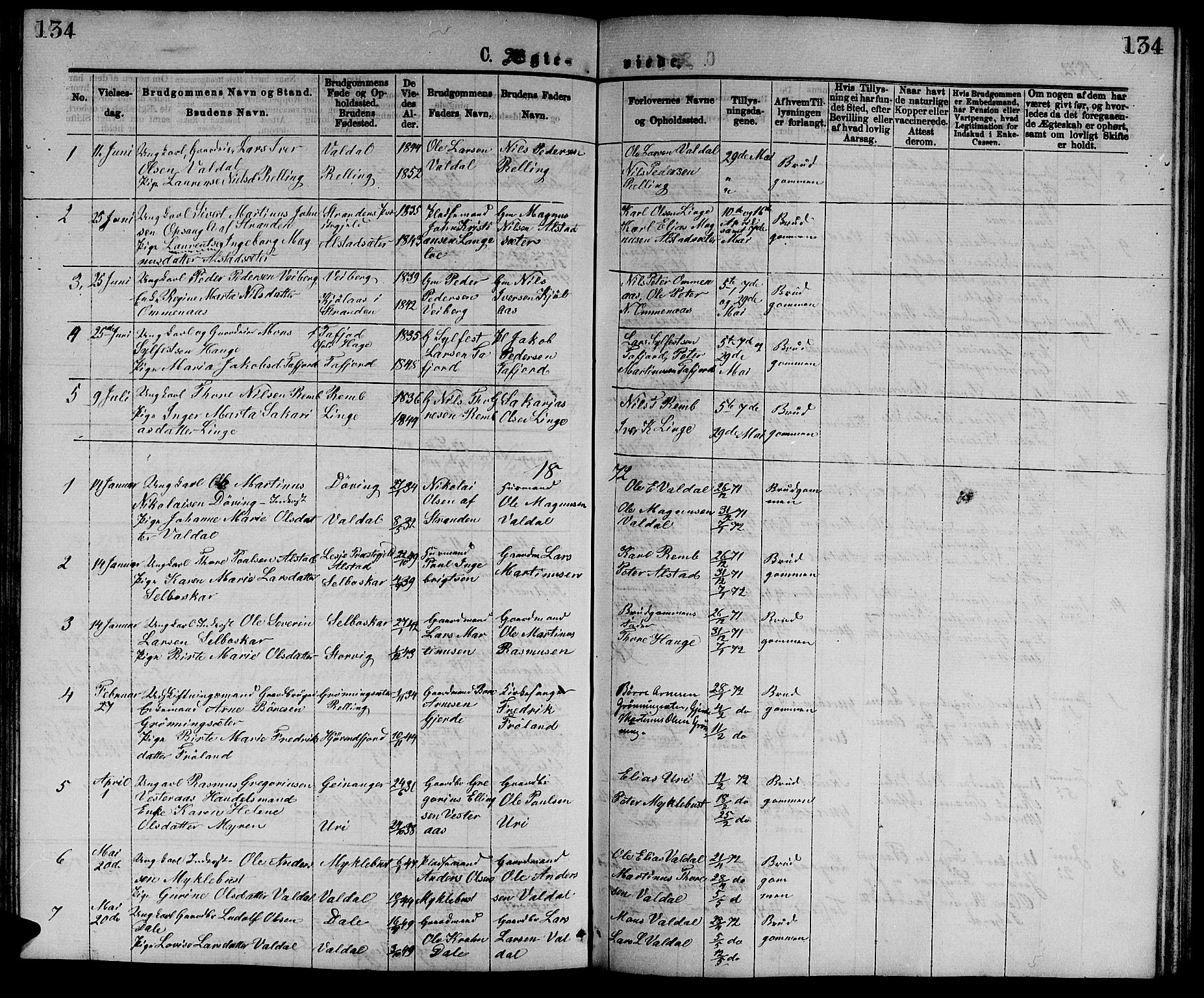 Ministerialprotokoller, klokkerbøker og fødselsregistre - Møre og Romsdal, SAT/A-1454/519/L0262: Parish register (copy) no. 519C03, 1866-1884, p. 134
