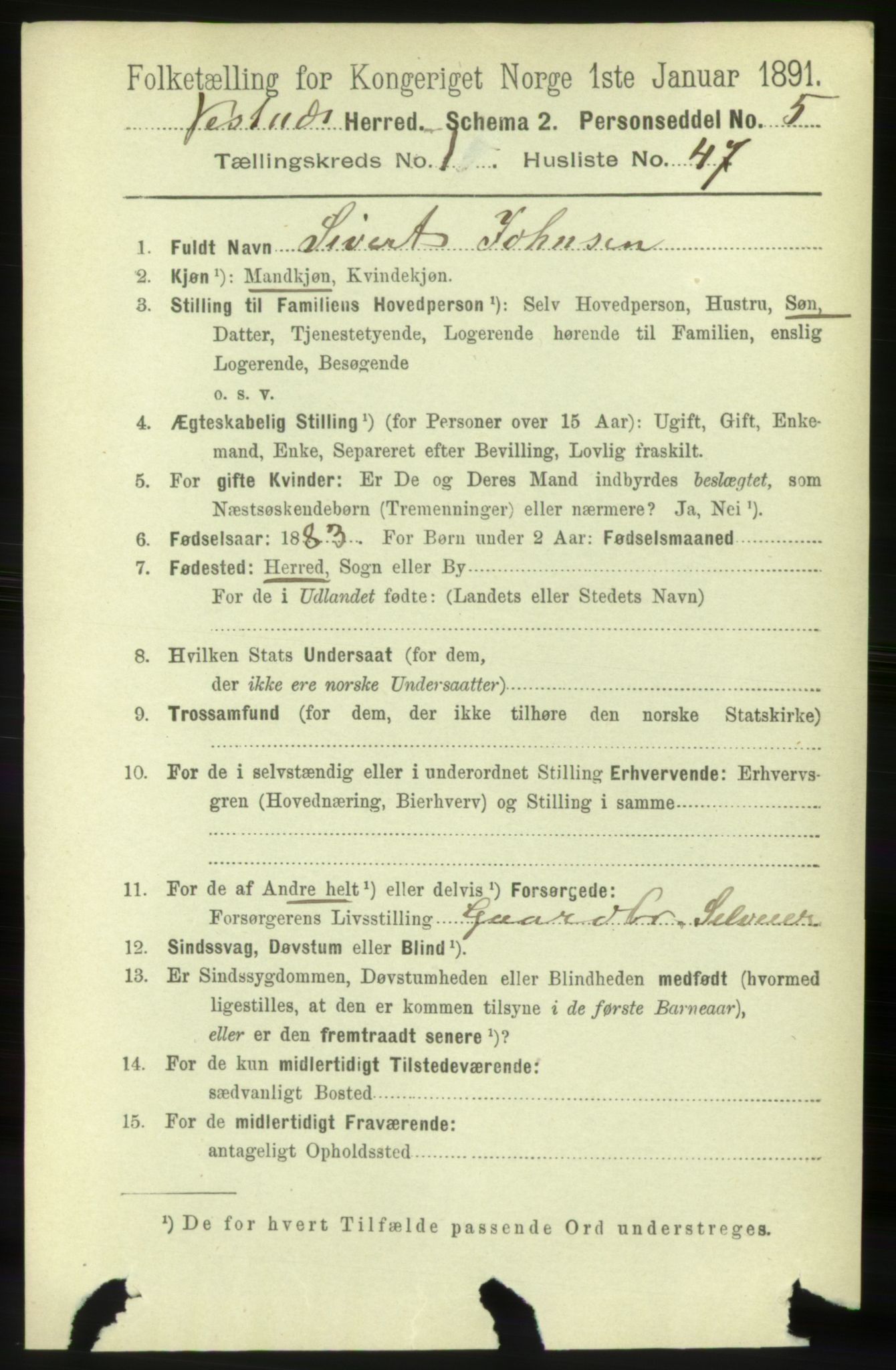 RA, 1891 census for 1535 Vestnes, 1891, p. 357