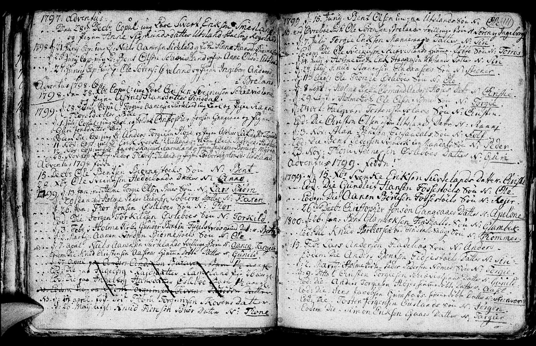 Holum sokneprestkontor, AV/SAK-1111-0022/F/Fb/Fba/L0001: Parish register (copy) no. B 1 /2, 1770-1802, p. 111