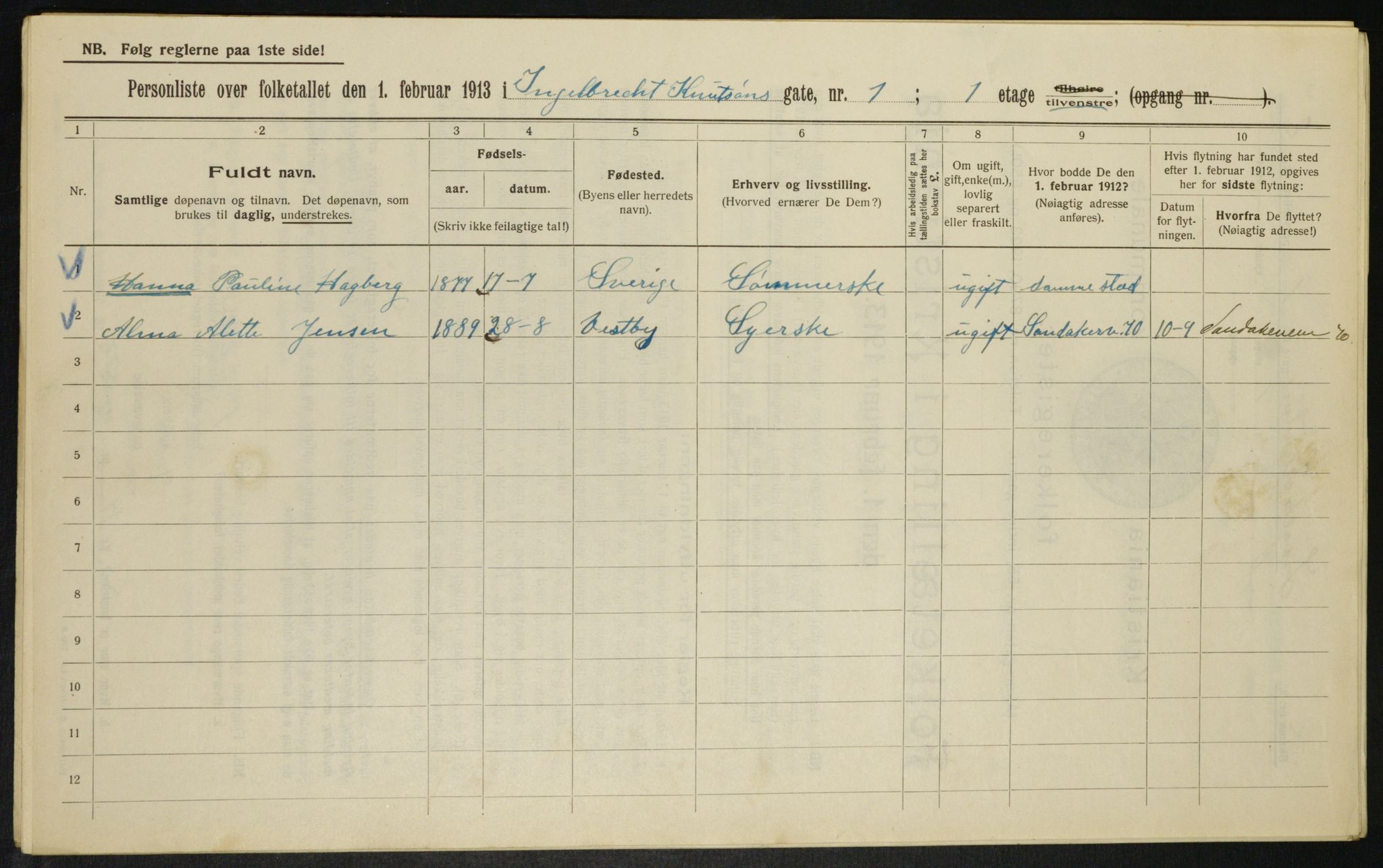 OBA, Municipal Census 1913 for Kristiania, 1913, p. 43640