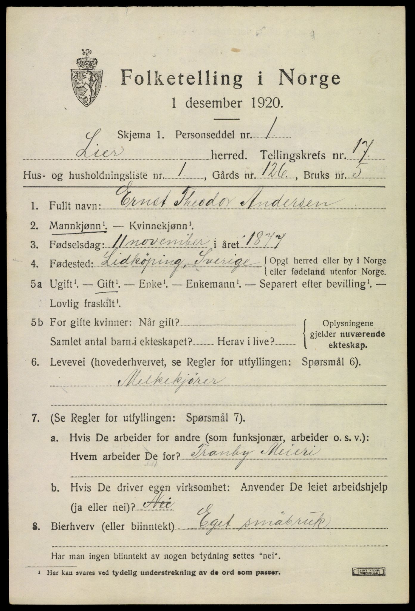 SAKO, 1920 census for Lier, 1920, p. 24366