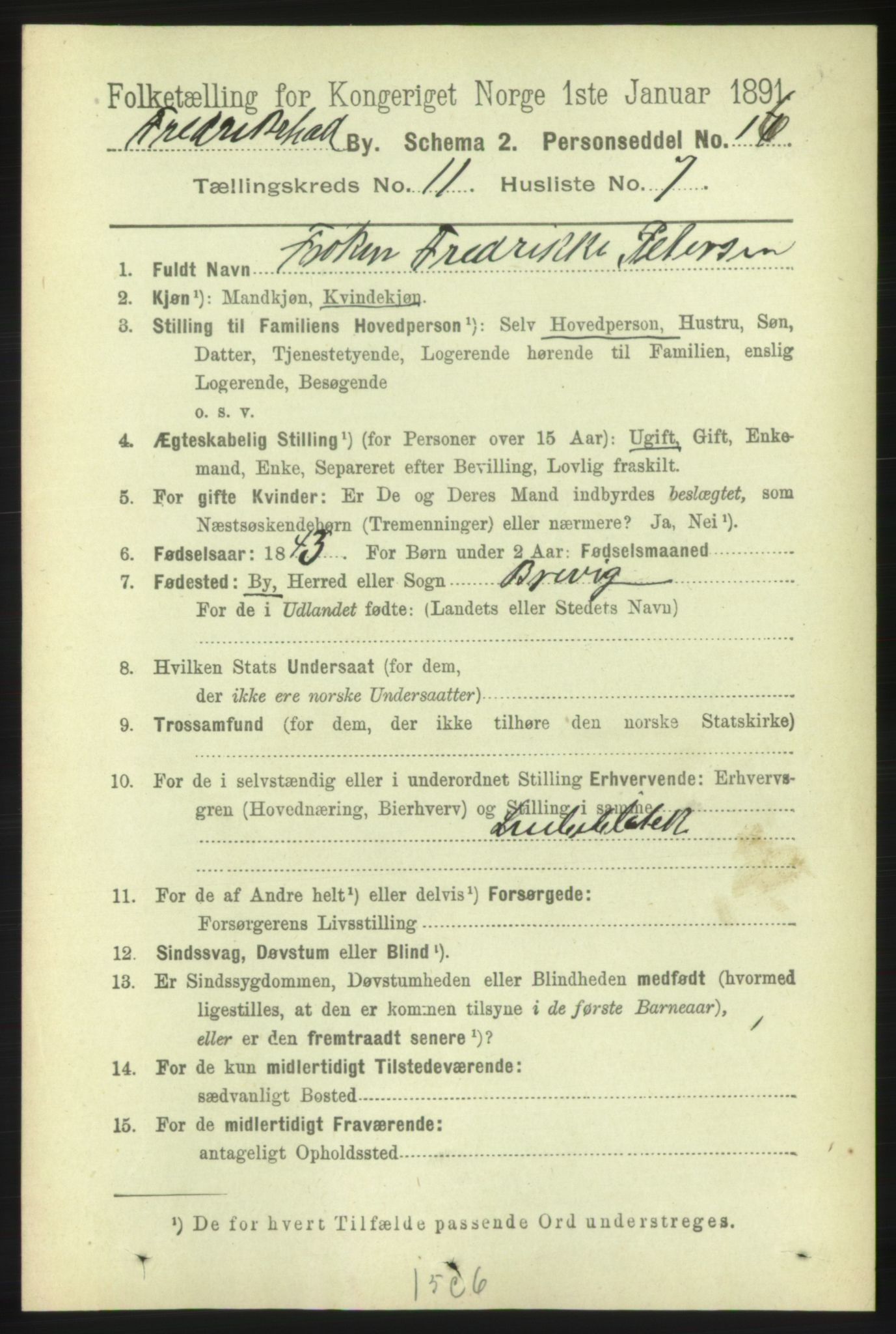 RA, 1891 census for 0101 Fredrikshald, 1891, p. 7765