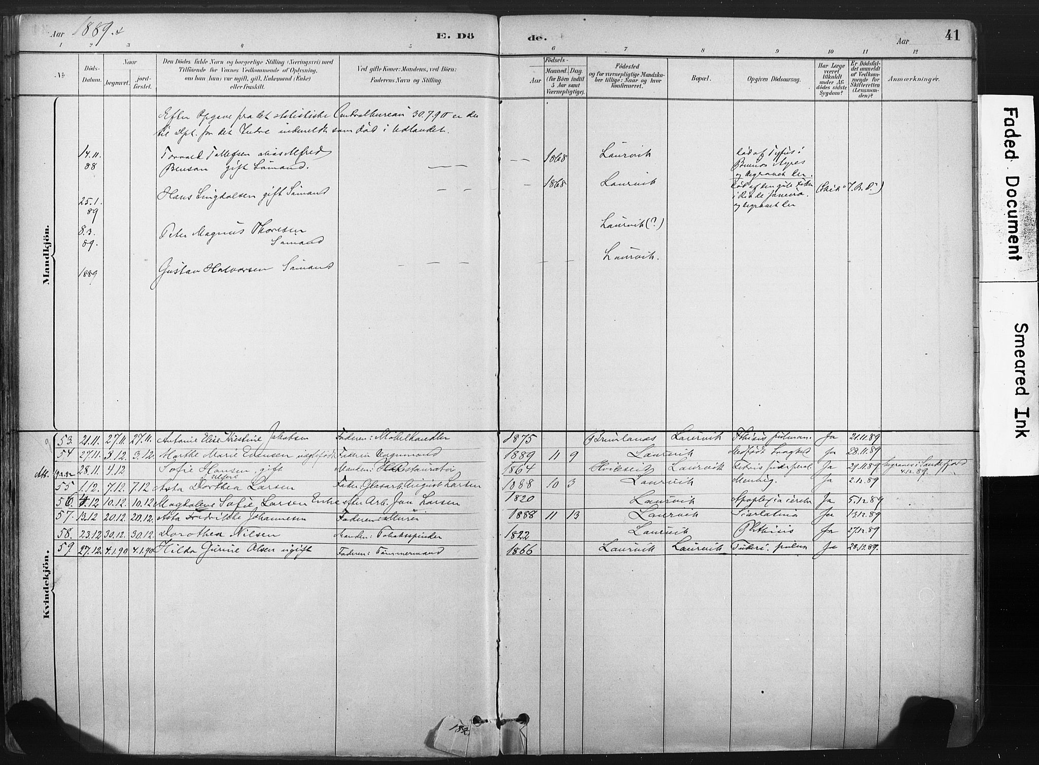 Larvik kirkebøker, AV/SAKO-A-352/F/Fa/L0010: Parish register (official) no. I 10, 1884-1910, p. 41