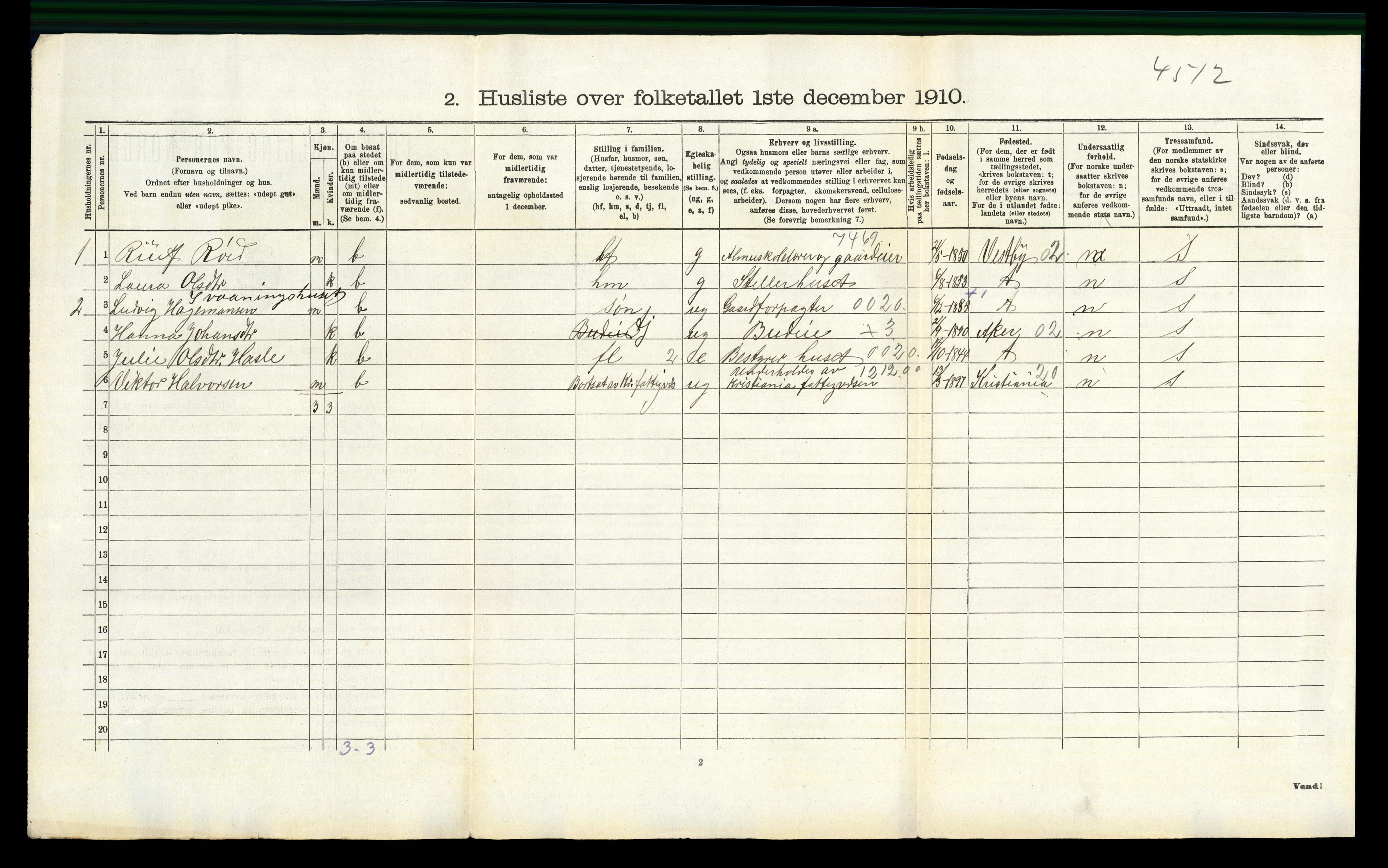 RA, 1910 census for Våler, 1910, p. 185