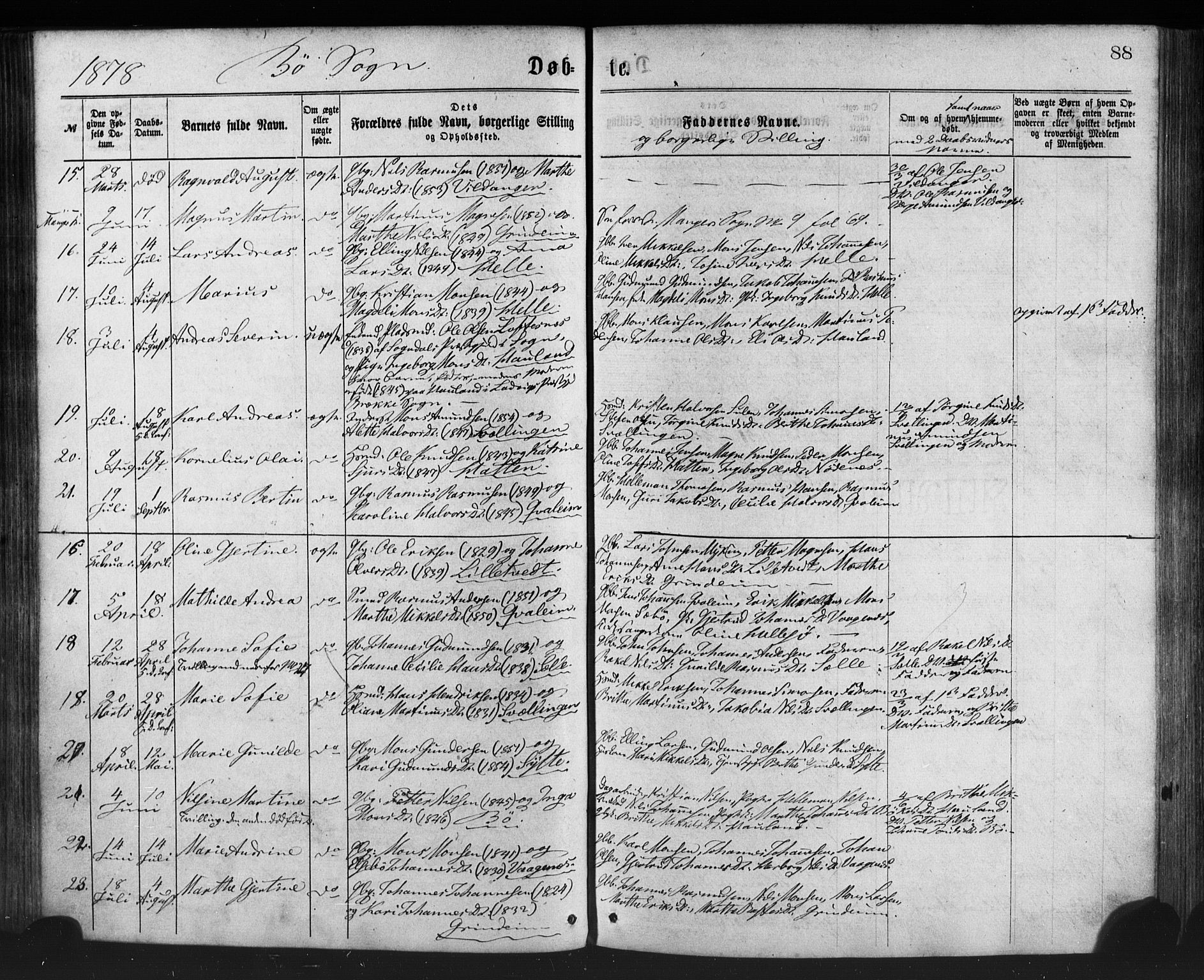 Manger sokneprestembete, AV/SAB-A-76801/H/Haa: Parish register (official) no. A 8, 1871-1880, p. 88