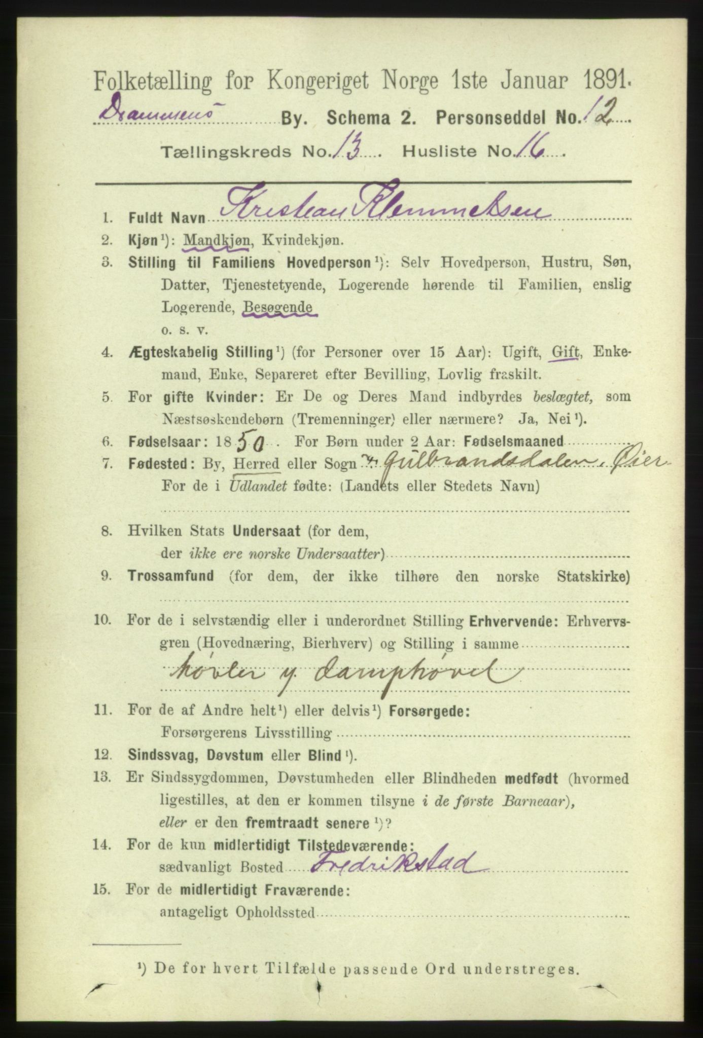 RA, 1891 census for 0602 Drammen, 1891, p. 9750