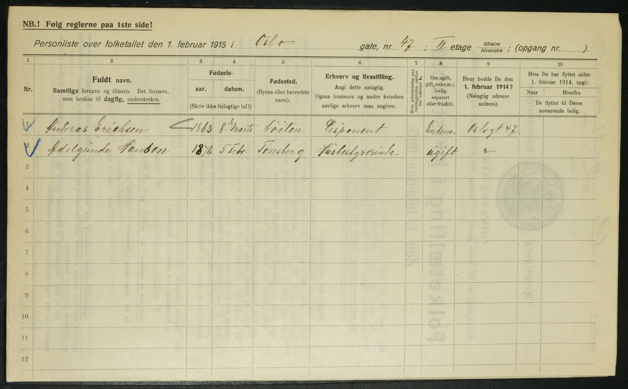 OBA, Municipal Census 1915 for Kristiania, 1915, p. 76855