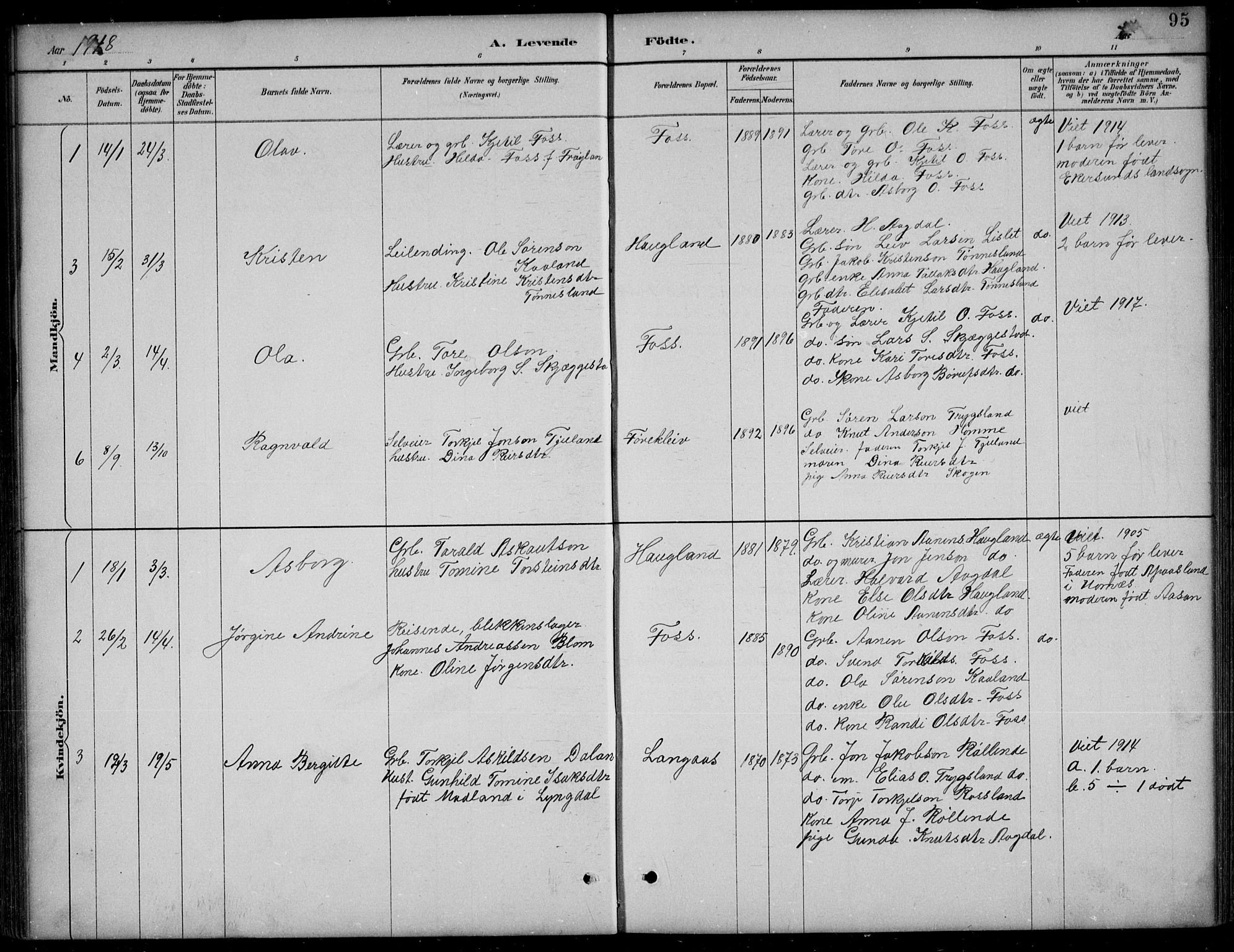 Bjelland sokneprestkontor, SAK/1111-0005/F/Fb/Fba/L0005: Parish register (copy) no. B 5, 1887-1923, p. 95