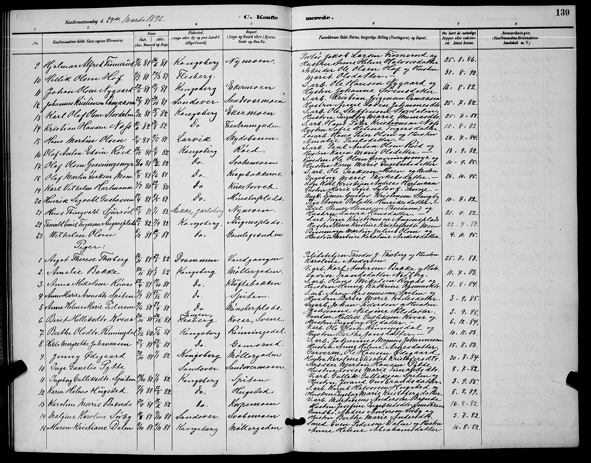 Kongsberg kirkebøker, AV/SAKO-A-22/G/Ga/L0006: Parish register (copy) no. 6, 1890-1901, p. 139