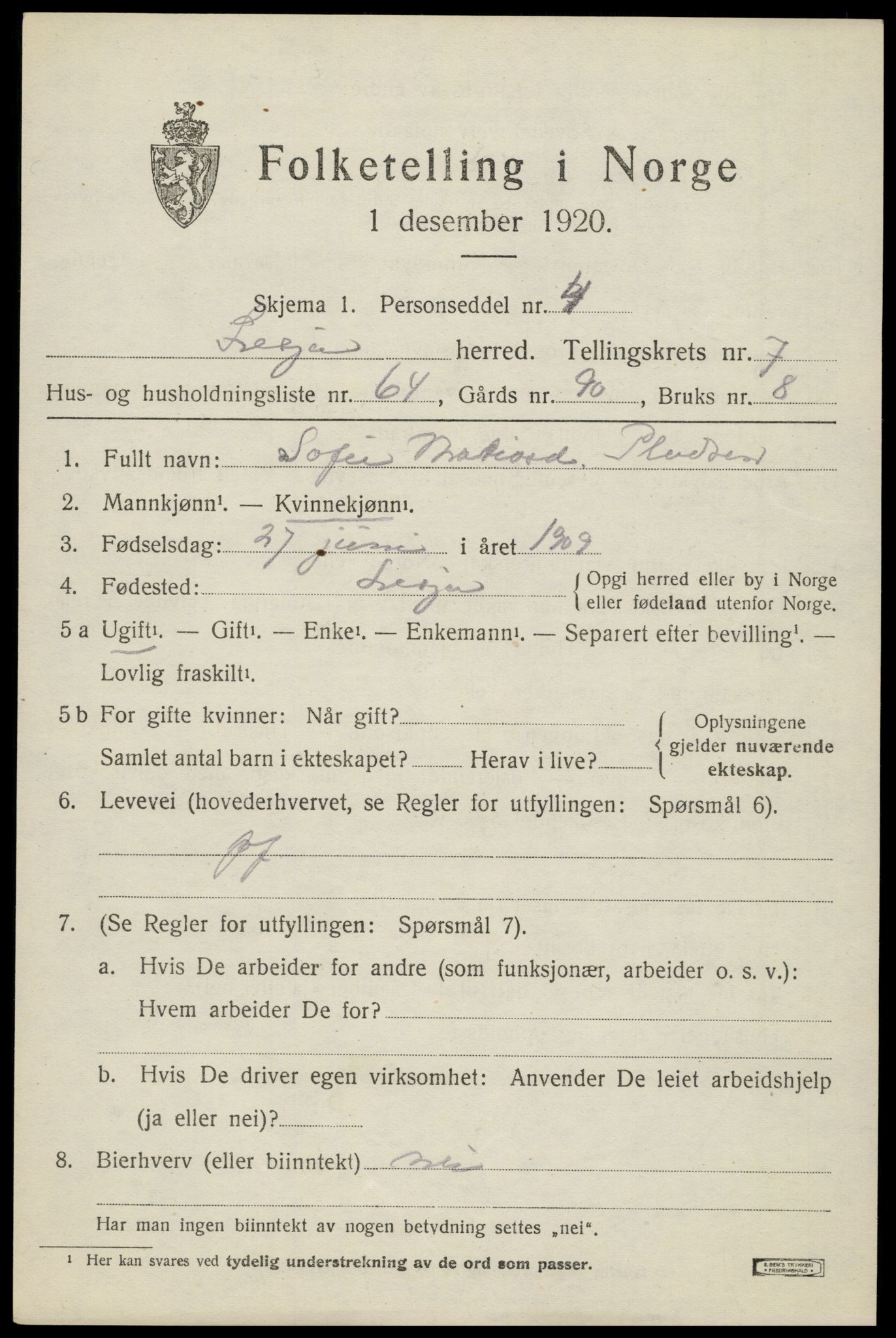 SAH, 1920 census for Lesja, 1920, p. 4608