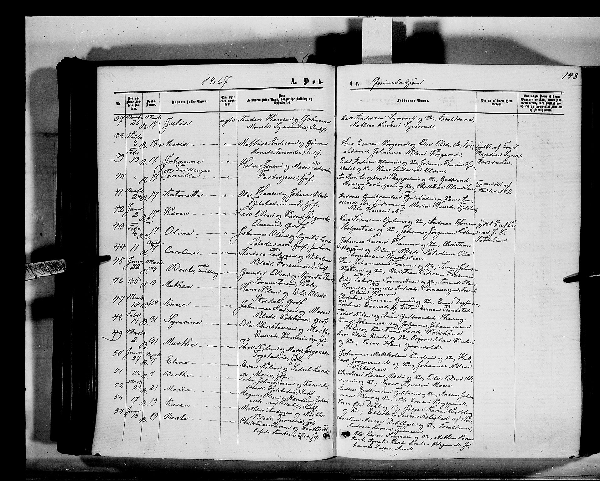 Ringsaker prestekontor, AV/SAH-PREST-014/K/Ka/L0010: Parish register (official) no. 10, 1861-1869, p. 148