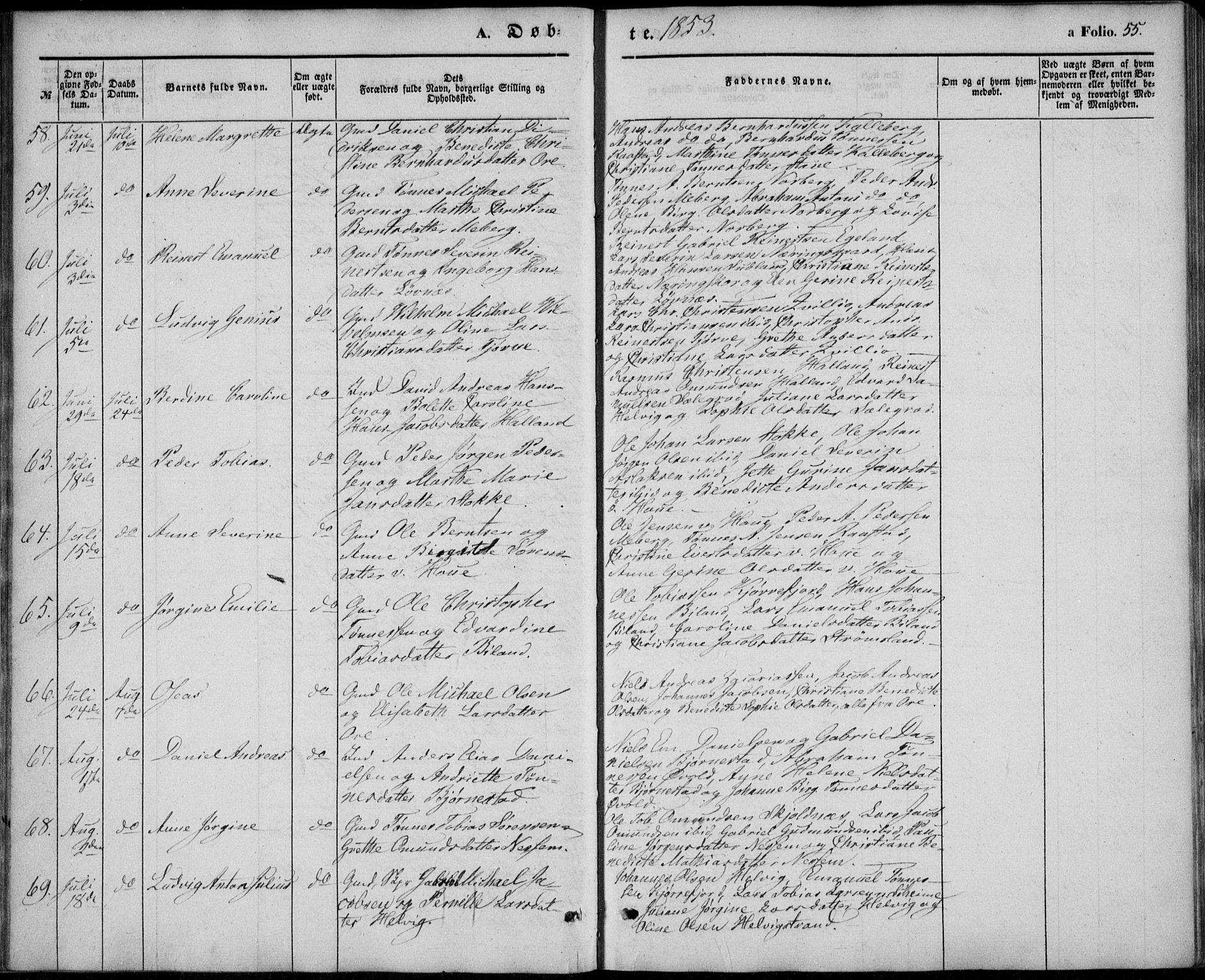 Lista sokneprestkontor, AV/SAK-1111-0027/F/Fb/L0002: Parish register (copy) no. B 2, 1847-1862, p. 55