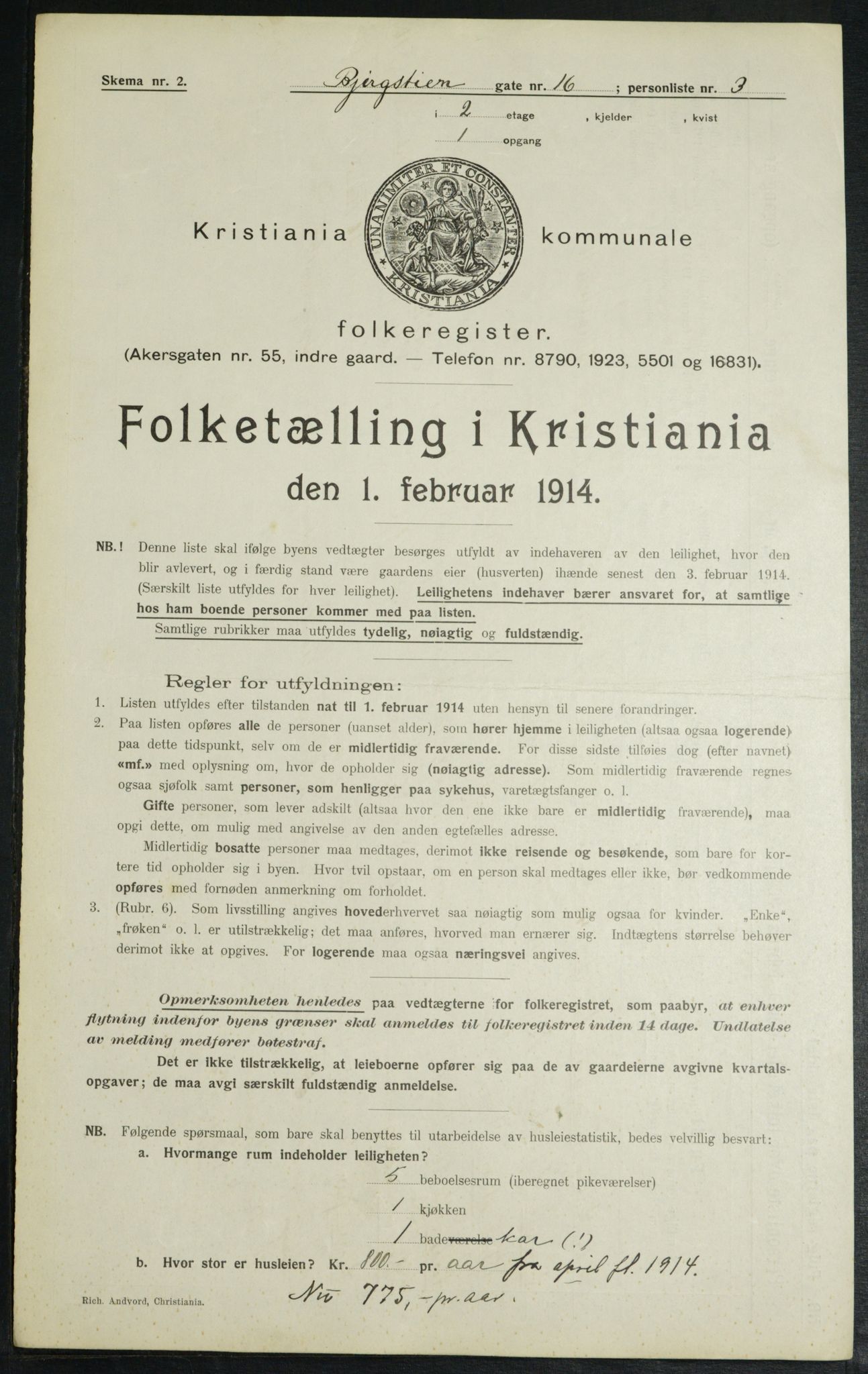 OBA, Municipal Census 1914 for Kristiania, 1914, p. 4560