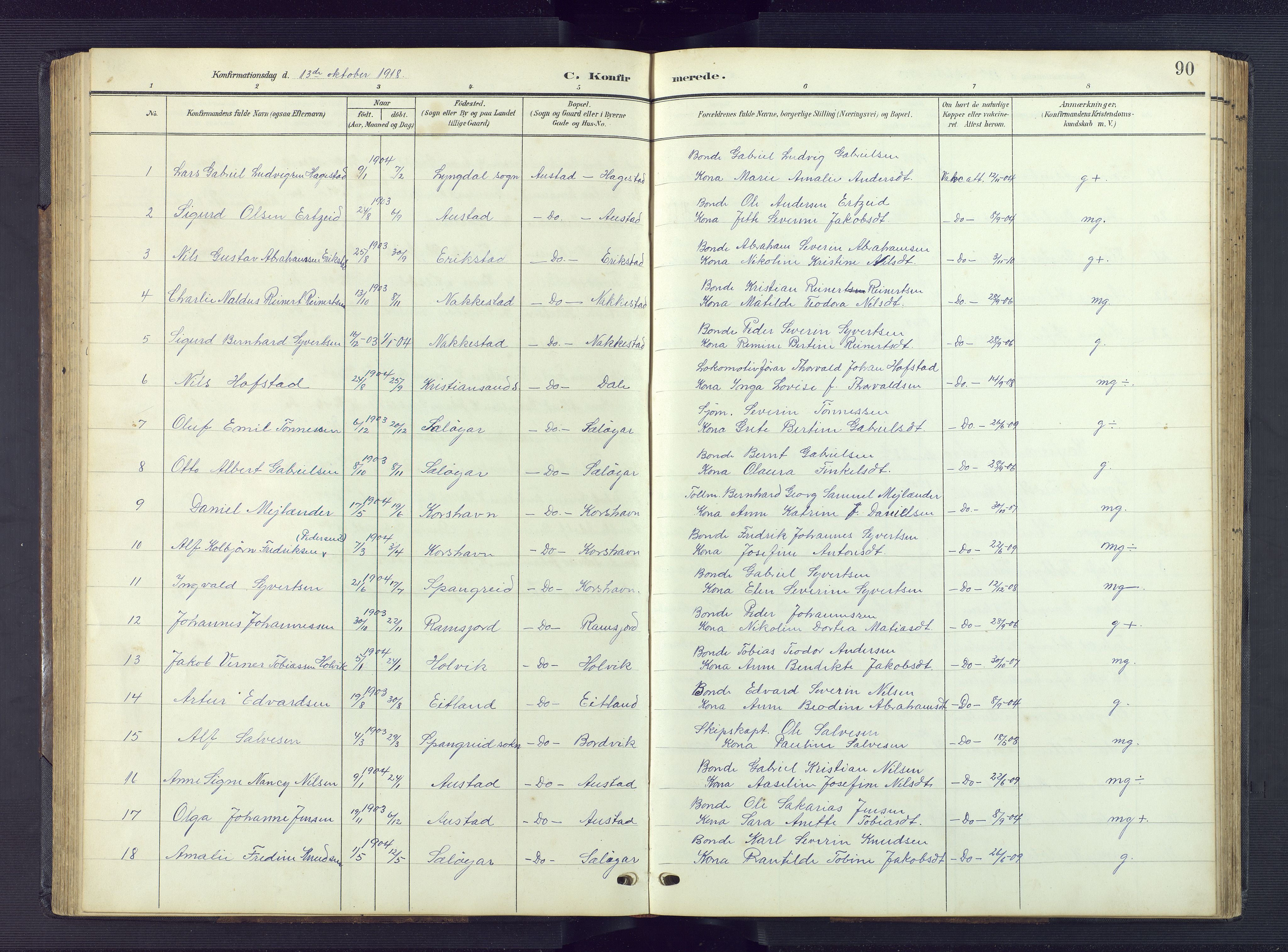 Lyngdal sokneprestkontor, SAK/1111-0029/F/Fb/Fba/L0004: Parish register (copy) no. B 4, 1904-1950, p. 90