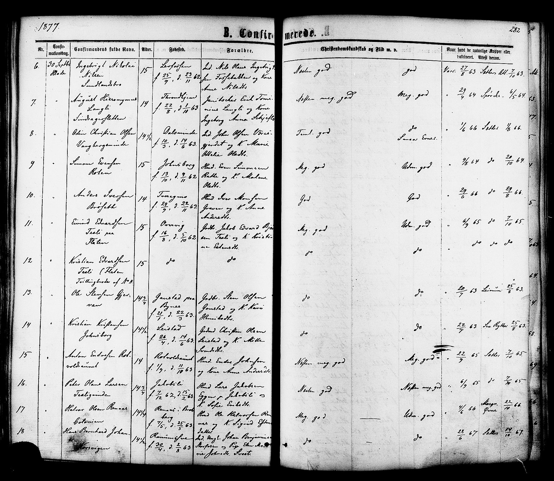 Ministerialprotokoller, klokkerbøker og fødselsregistre - Sør-Trøndelag, AV/SAT-A-1456/606/L0293: Parish register (official) no. 606A08, 1866-1877, p. 282