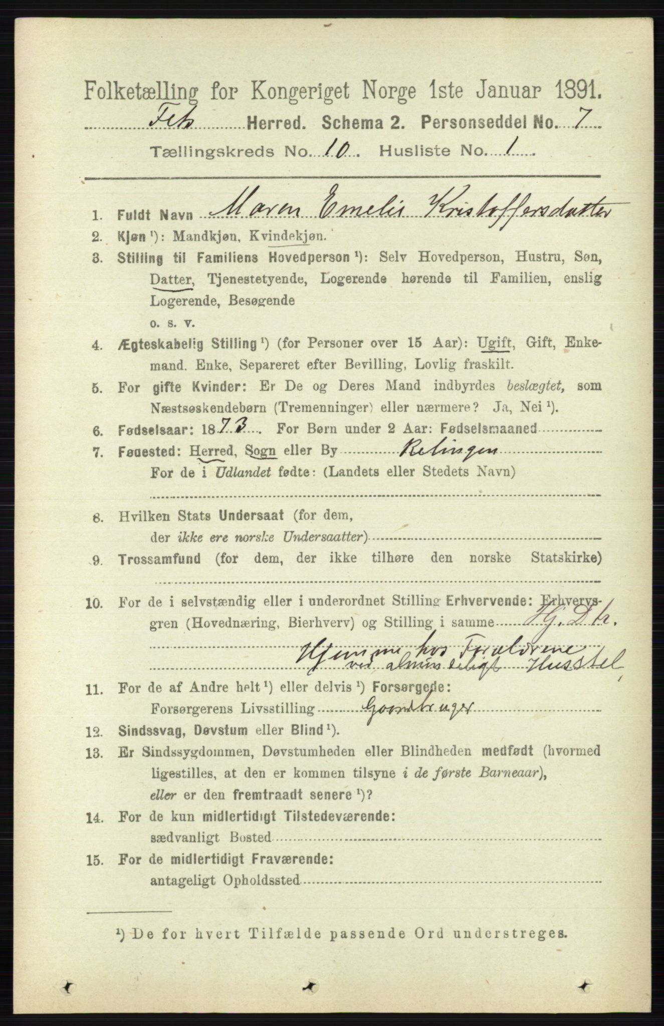 RA, 1891 census for 0227 Fet, 1891, p. 3993