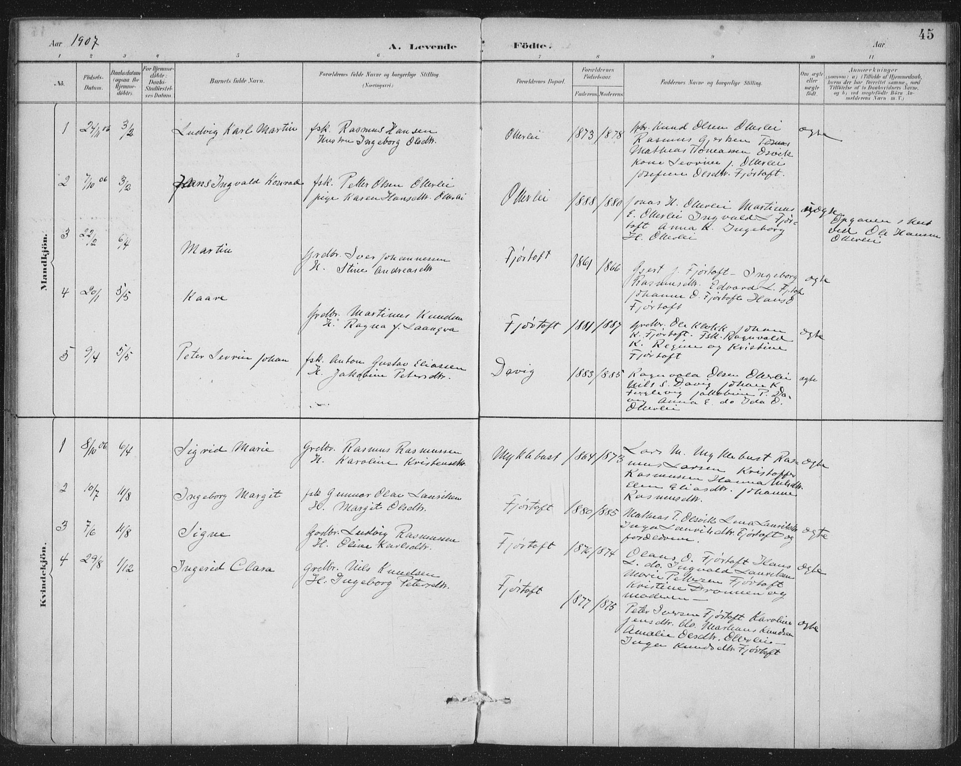 Ministerialprotokoller, klokkerbøker og fødselsregistre - Møre og Romsdal, SAT/A-1454/538/L0522: Parish register (official) no. 538A01, 1884-1913, p. 45
