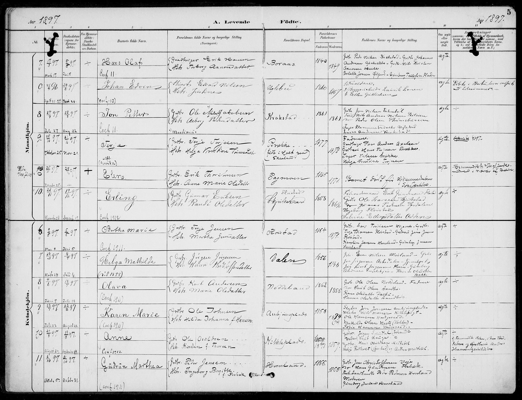 Austre Moland sokneprestkontor, AV/SAK-1111-0001/F/Fa/Faa/L0011: Parish register (official) no. A 11, 1894-1915, p. 5