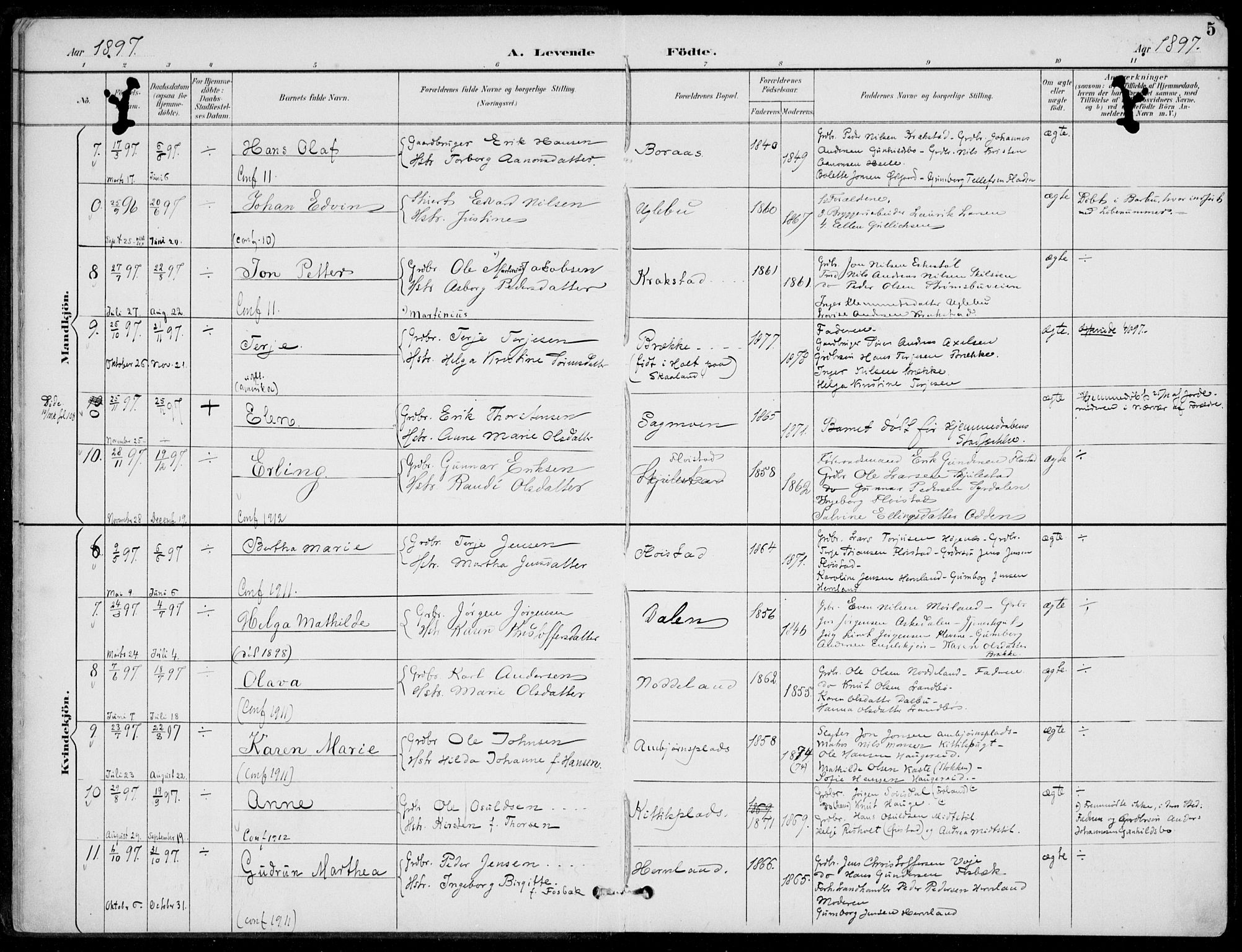 Austre Moland sokneprestkontor, AV/SAK-1111-0001/F/Fa/Faa/L0011: Parish register (official) no. A 11, 1894-1915, p. 5