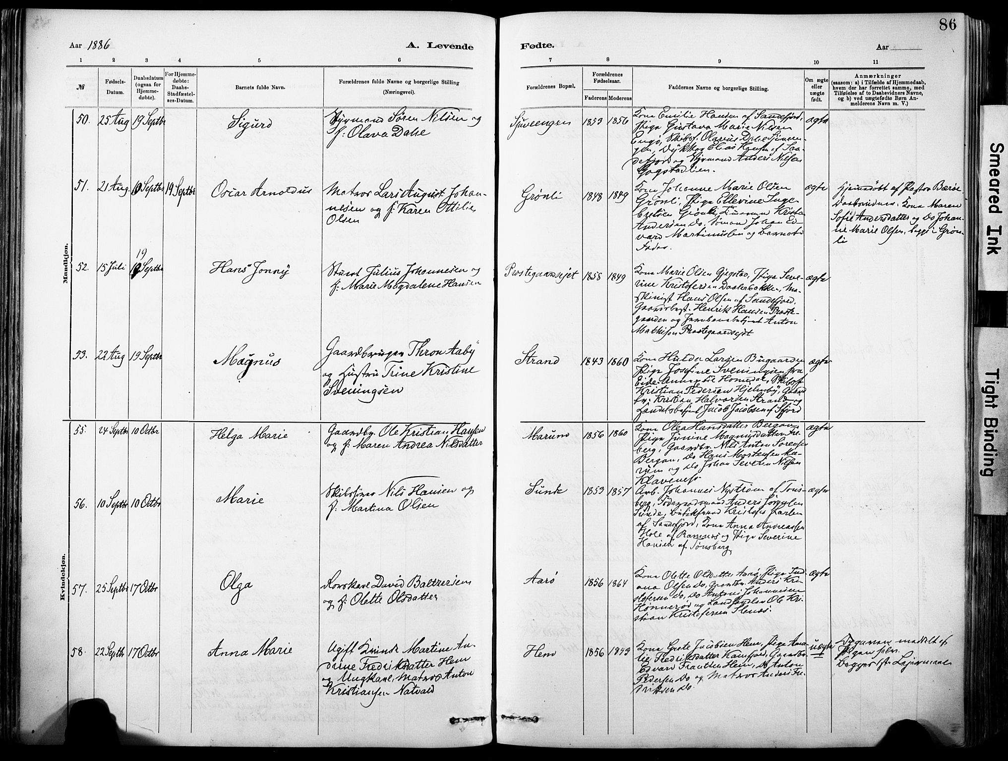 Sandar kirkebøker, SAKO/A-243/F/Fa/L0012: Parish register (official) no. 12, 1883-1895, p. 86